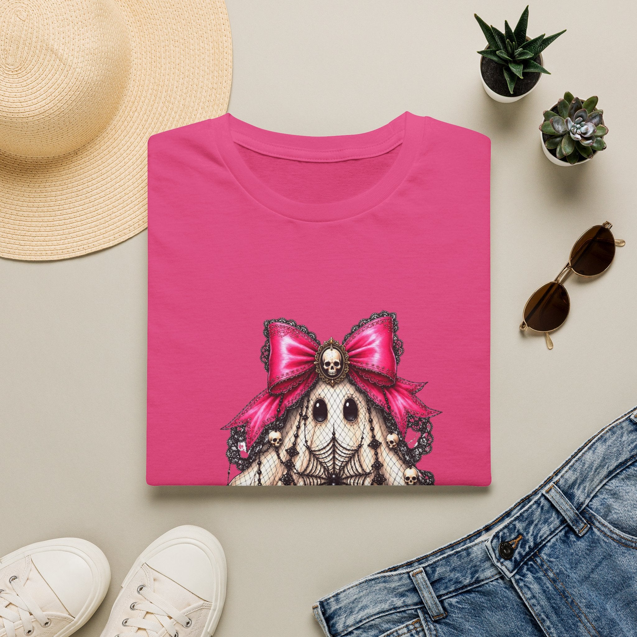 Skull Lace Bow T-Shirt — Gothic Cute Skeleton Graphic Tee