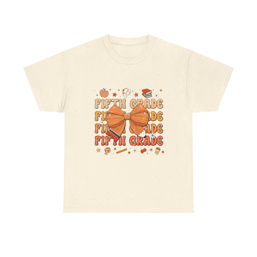 Fifth Grade Bow T-Shirt — Cute Orange School Graduation Tee for Kids