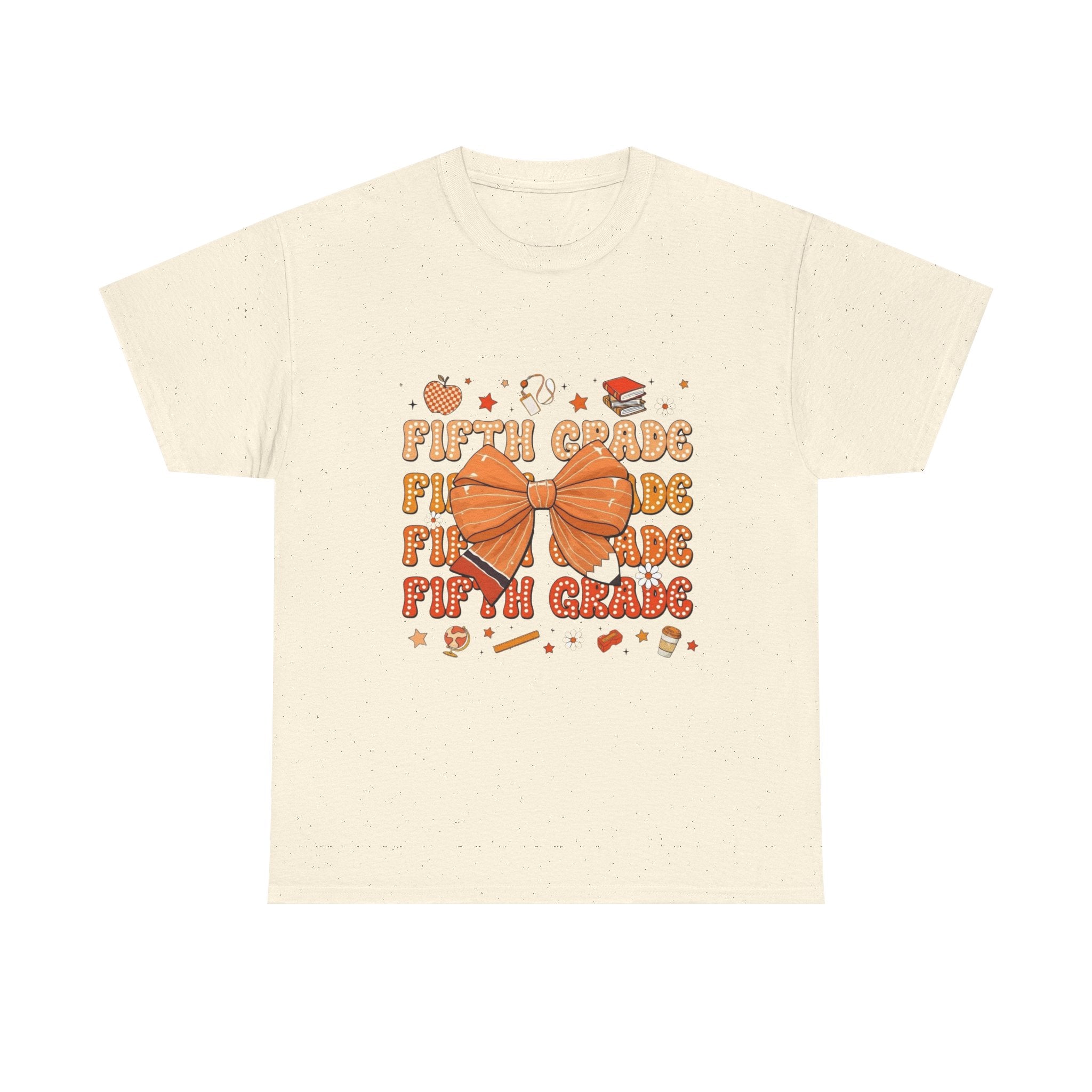 Fifth Grade Bow T-Shirt — Cute Orange School Graduation Tee for Kids