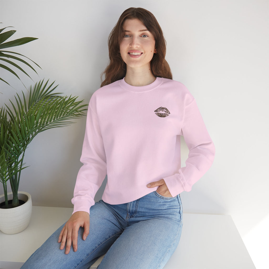 Kiss Graphic Sweatshirt — "I Have a Heart But This Mouth" Lip Print Crewneck