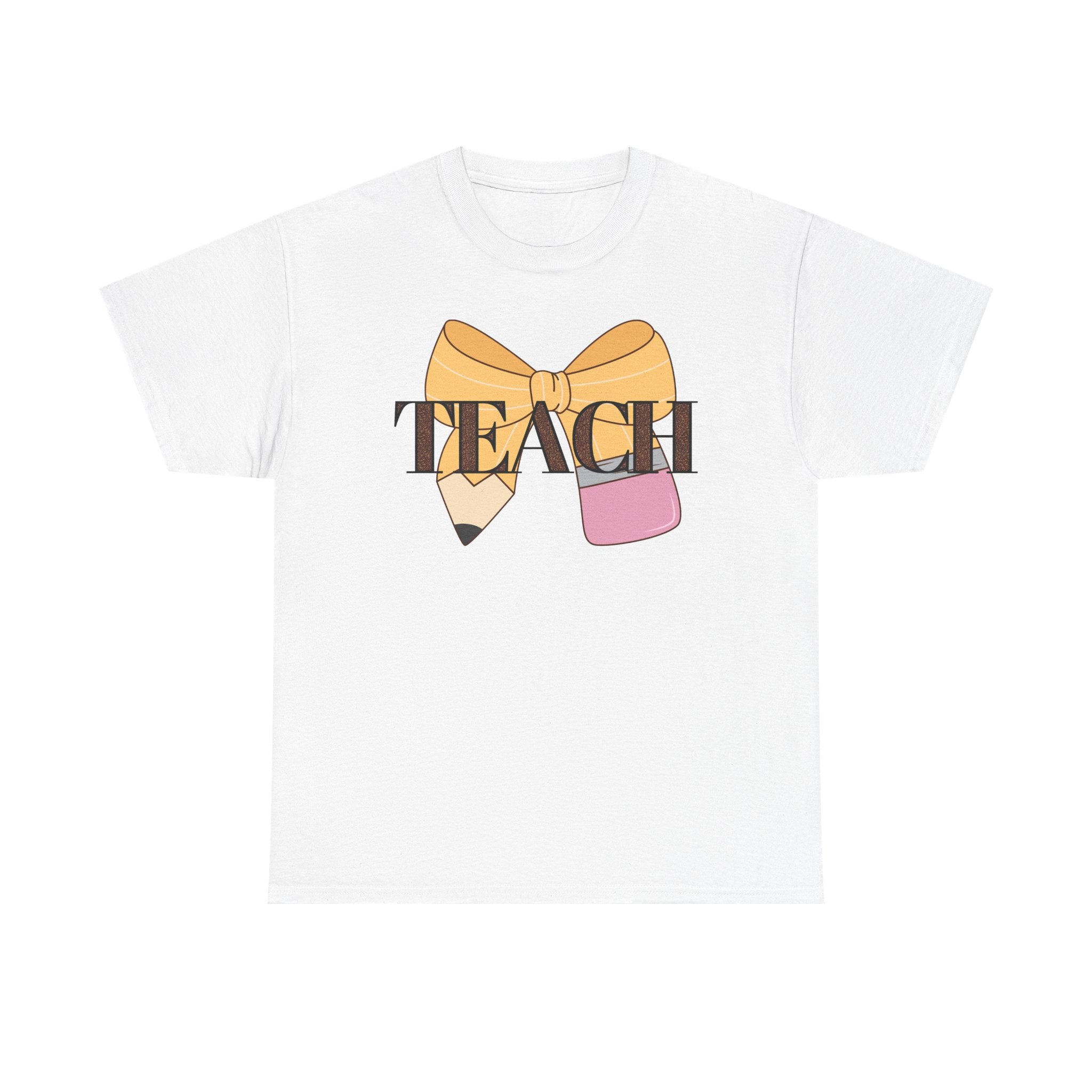 Teacher Pencil Bow T‑Shirt — TEACH Graphic Tee for Educators