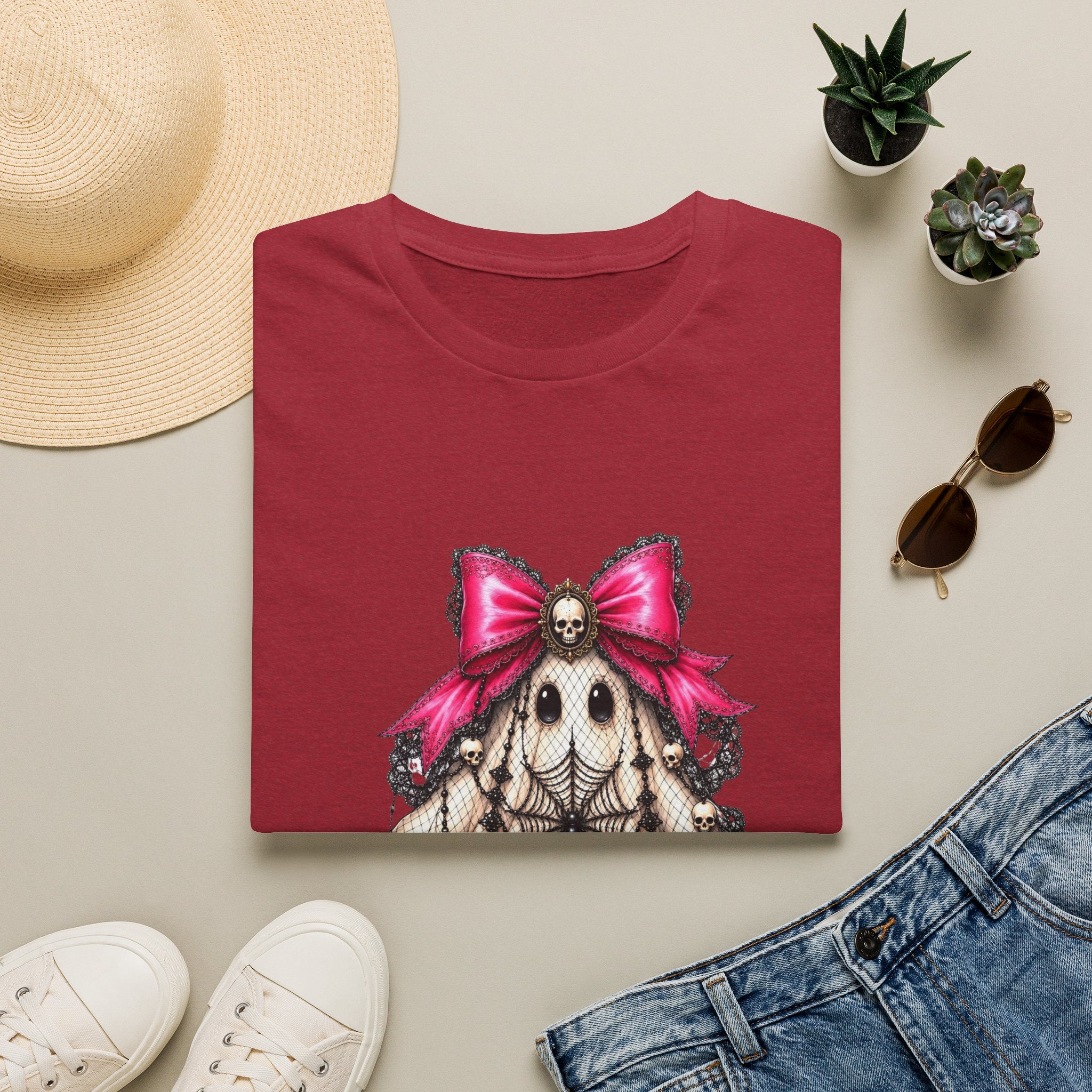Skull Lace Bow T-Shirt — Gothic Cute Skeleton Graphic Tee