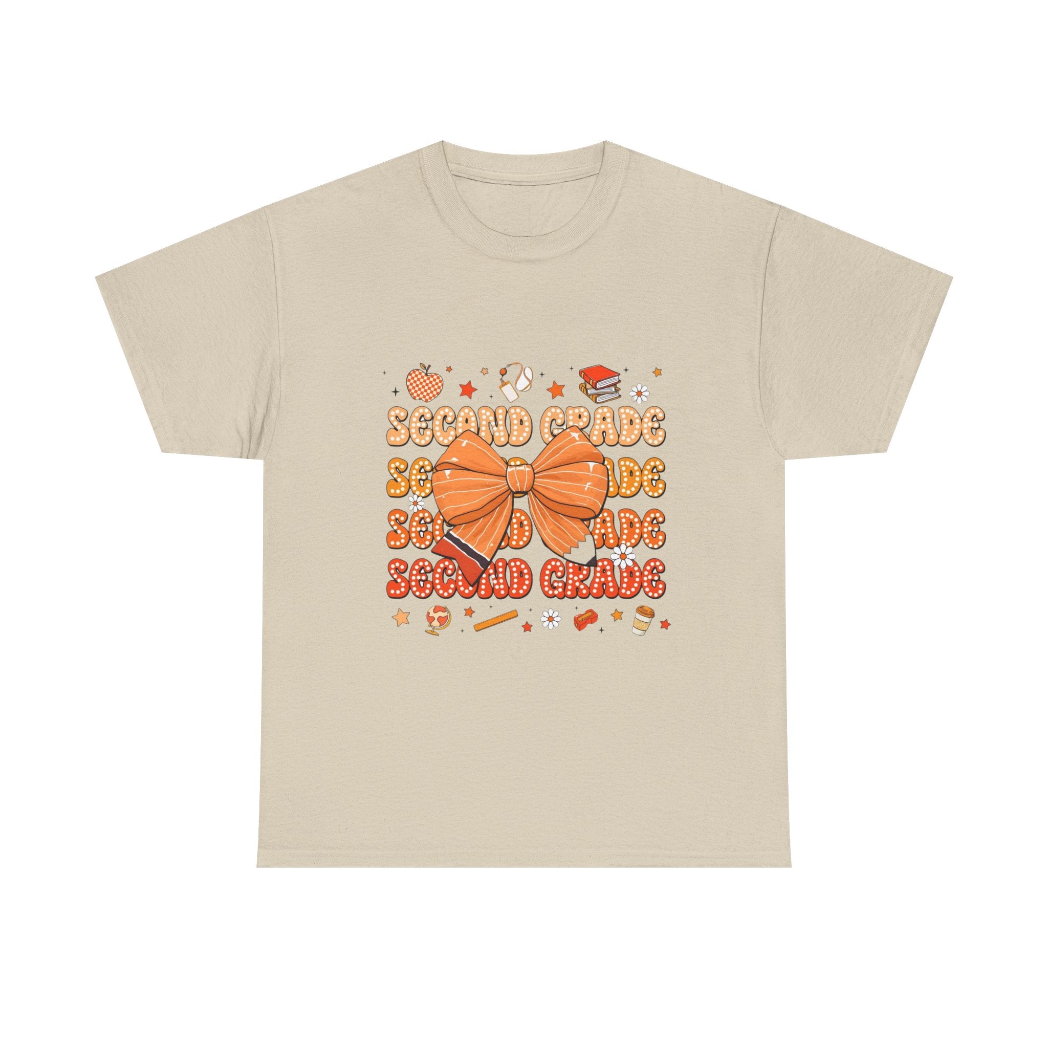 Second Grade Bow T-Shirt - Cute Orange School Teacher Kid Back to School Tee