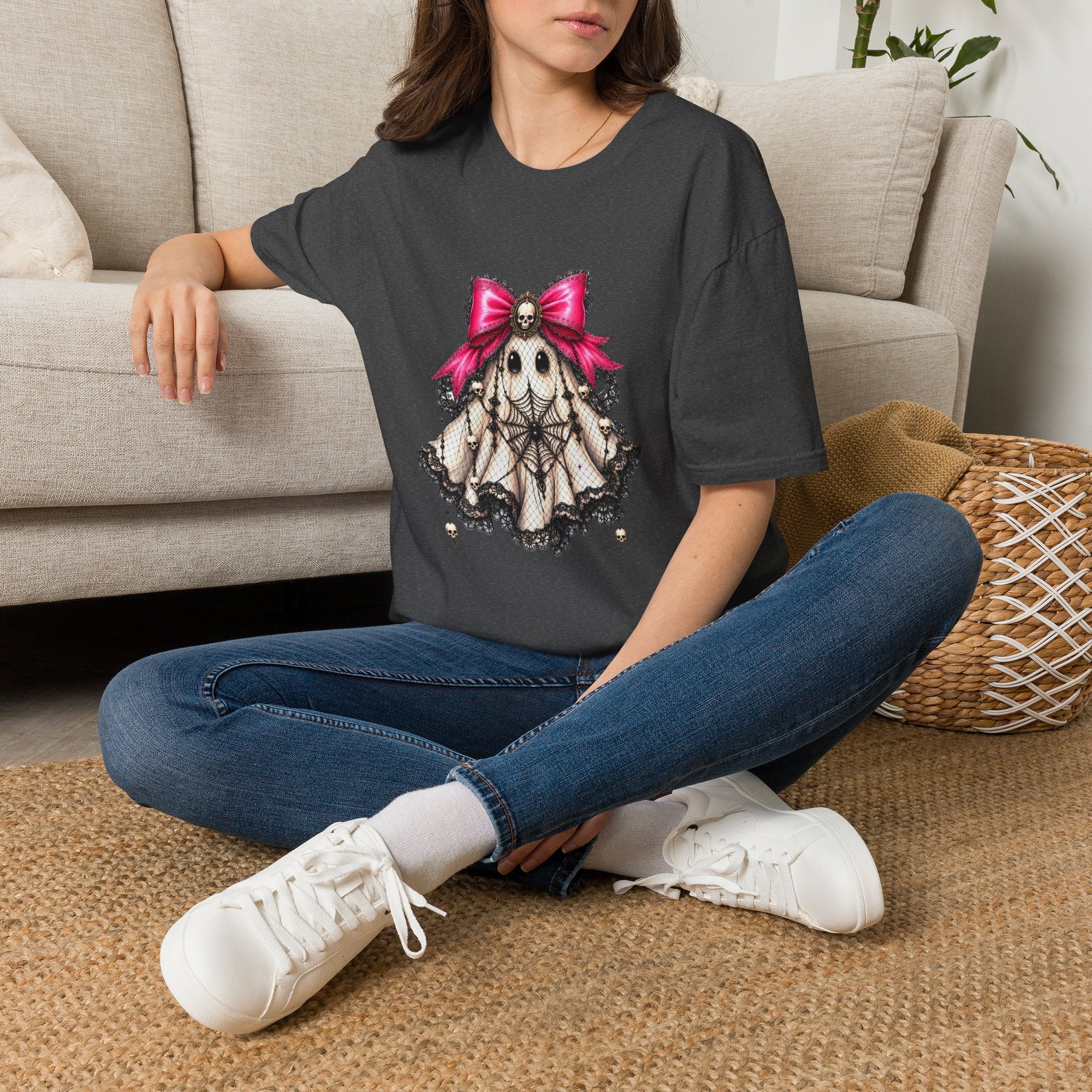 Skull Lace Bow T-Shirt — Gothic Cute Skeleton Graphic Tee