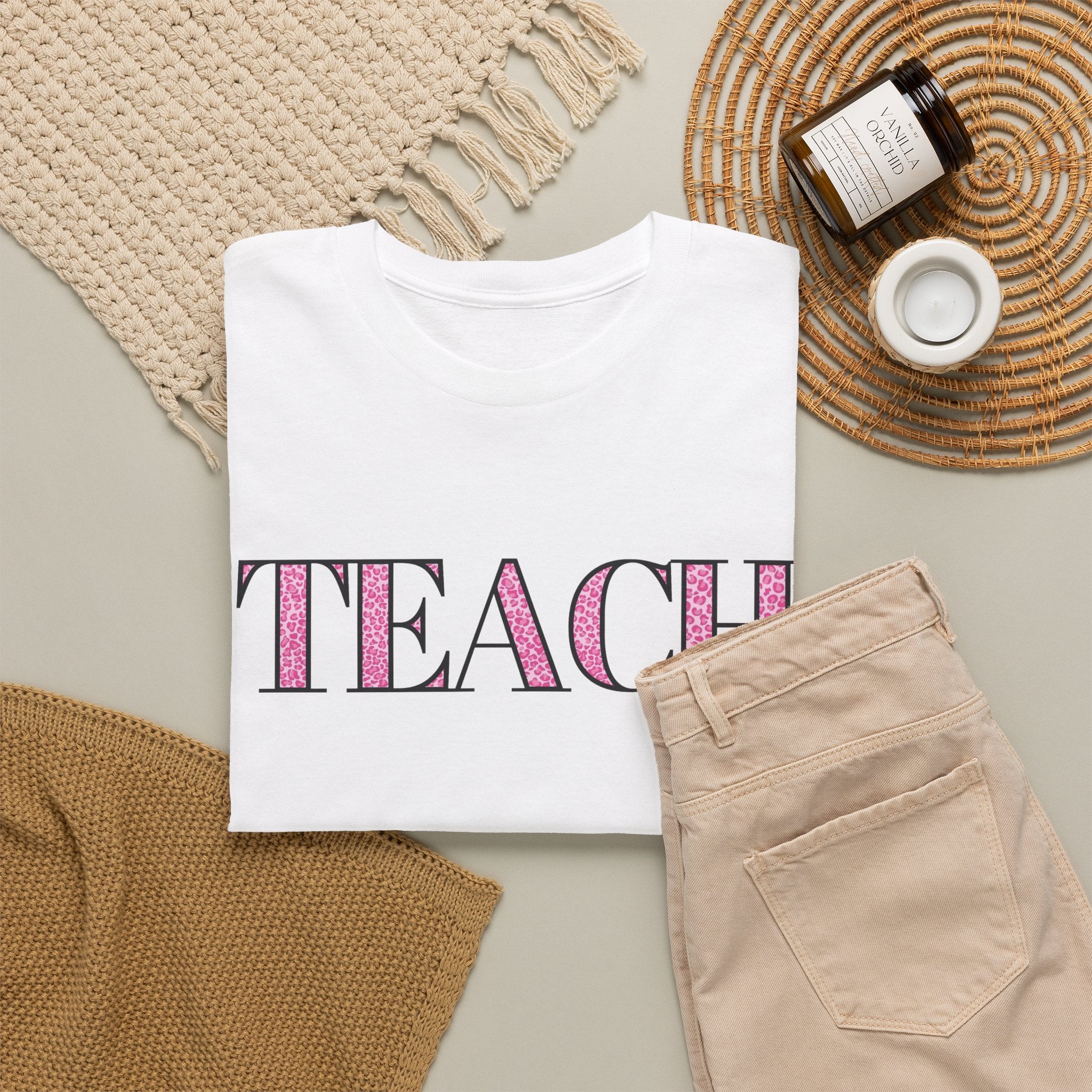 TEACH Pink Plaid Teacher T‑Shirt — Cute Back-to-School Tee for Educators