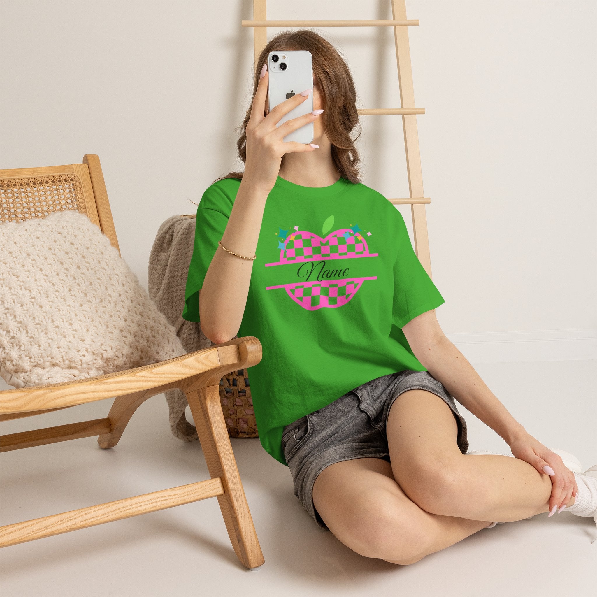 Customizable Checkerboard Apple Tee — Personalized Kids' Back-to-School Shirt