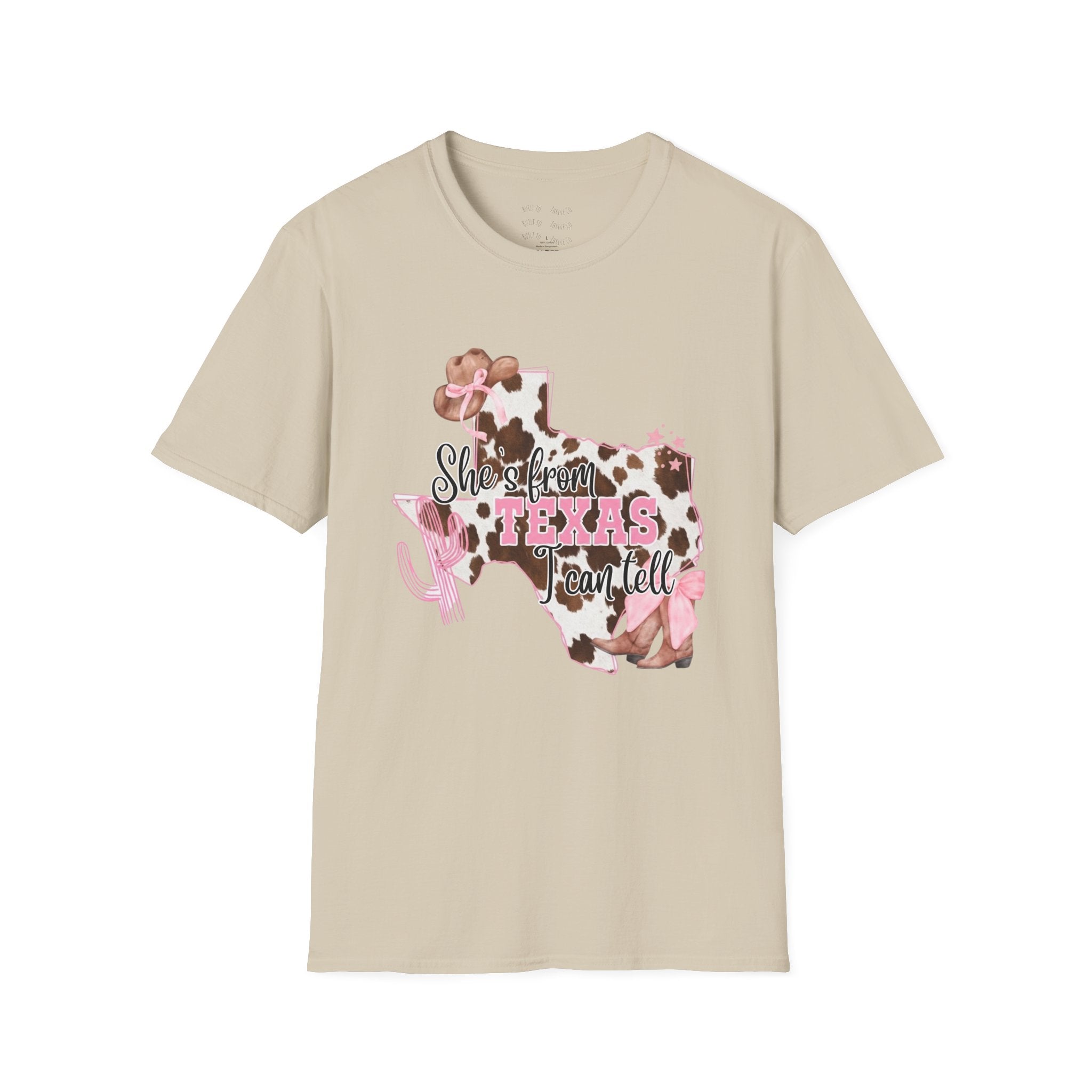 She’s From Texas Cowhide State T-Shirt — Pink Floral Lone Star Tee