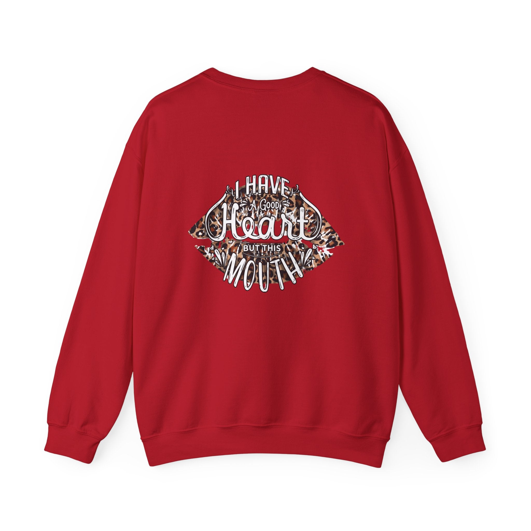 Kiss Graphic Sweatshirt — "I Have a Heart But This Mouth" Lip Print Crewneck