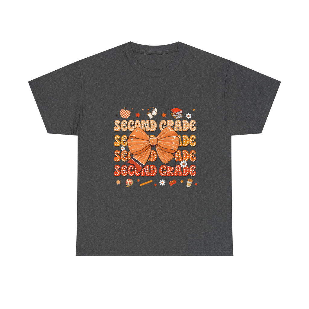 Second Grade Bow T-Shirt - Cute Orange School Teacher Kid Back to School Tee