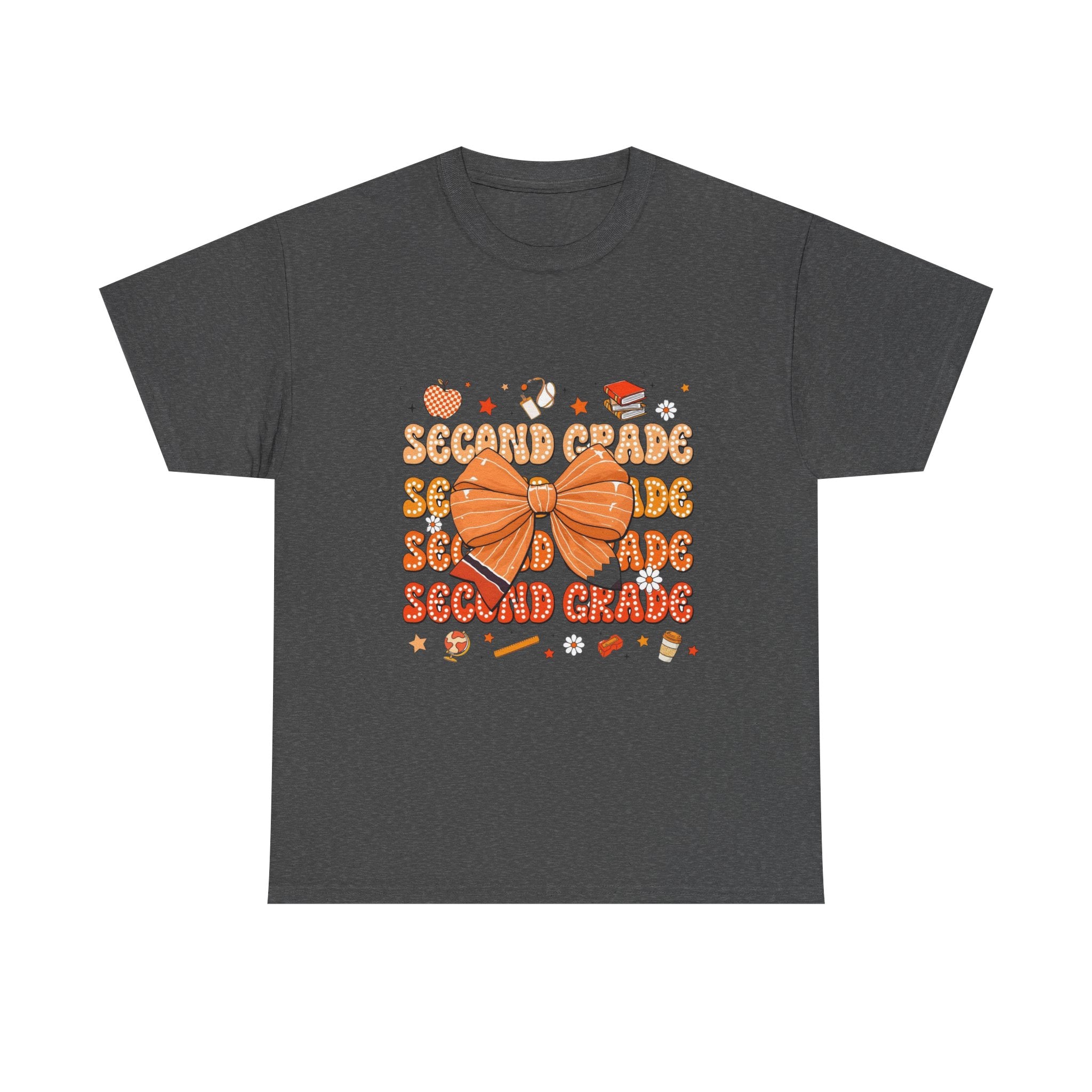 Second Grade Bow T-Shirt - Cute Orange School Teacher Kid Back to School Tee