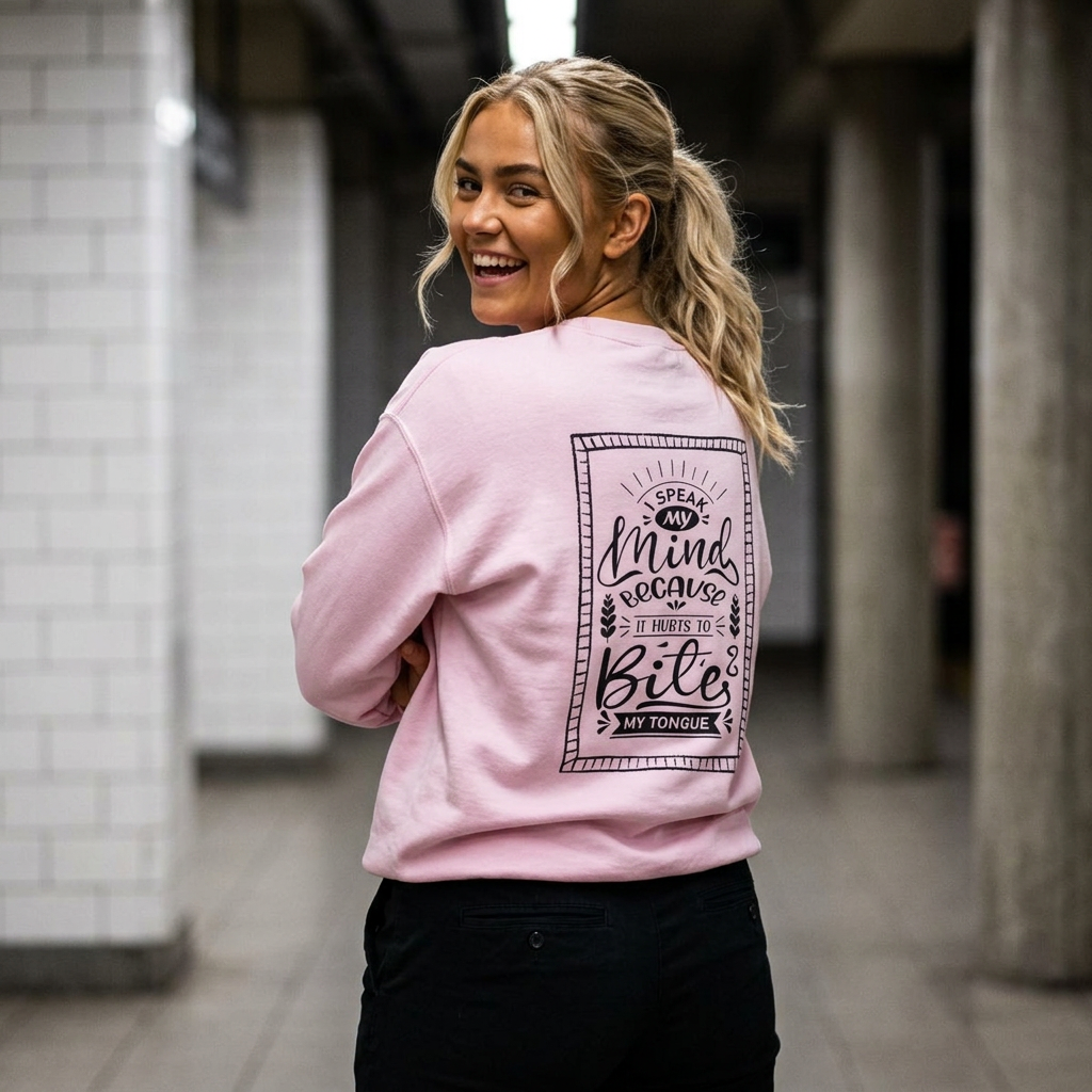 Crewneck Sweatshirt – 'I Speak My Mind Because It Hurts To Bite My Tongue' Graphic