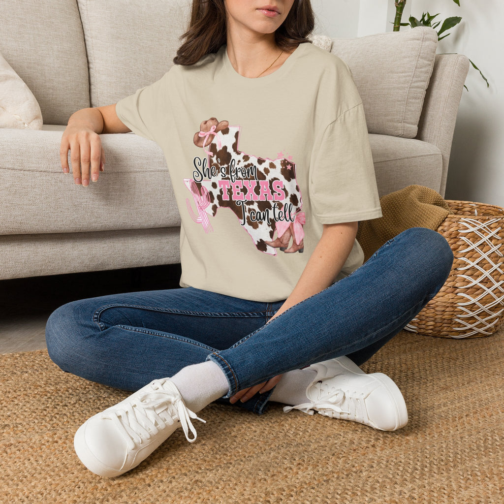 She’s From Texas Cowhide State T-Shirt — Pink Floral Lone Star Tee