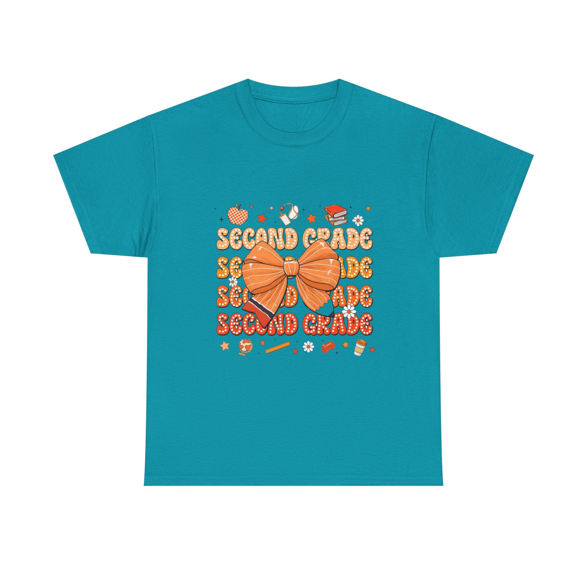 Second Grade Bow T-Shirt - Cute Orange School Teacher Kid Back to School Tee