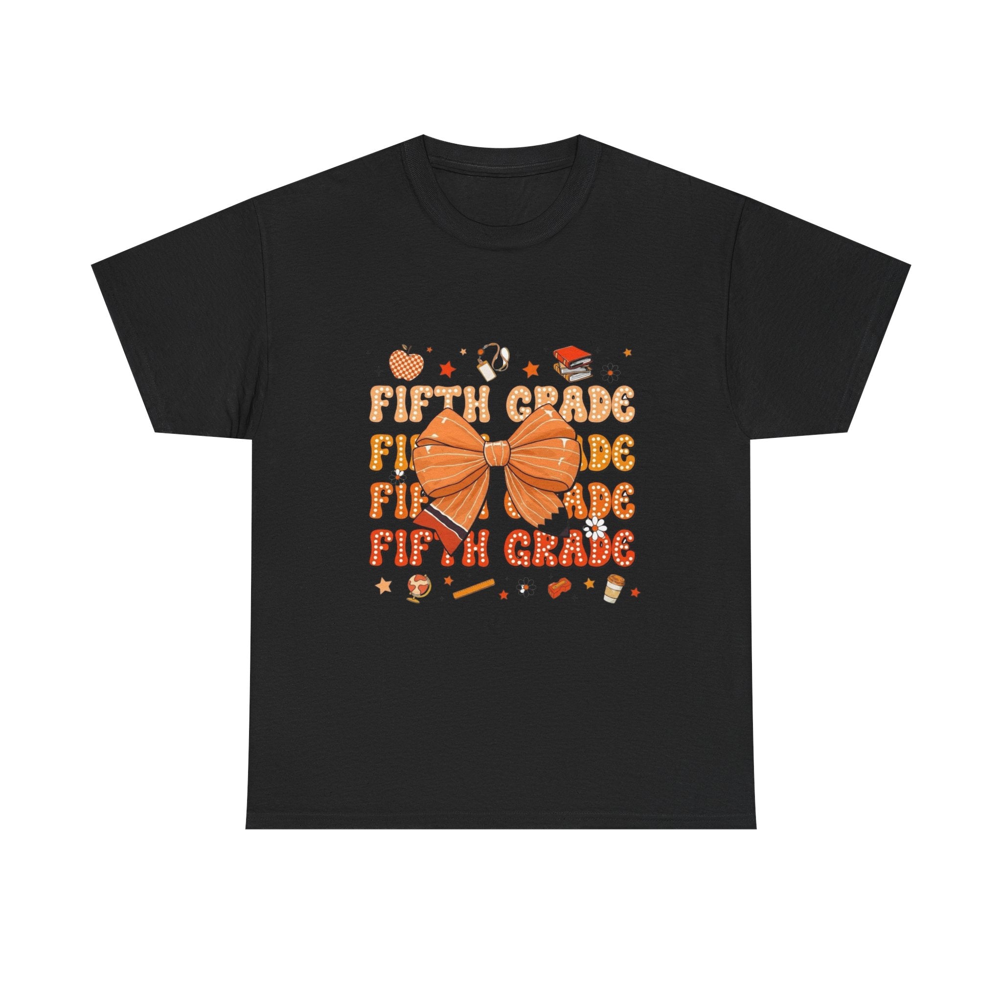 Fifth Grade Bow T-Shirt — Cute Orange School Graduation Tee for Kids