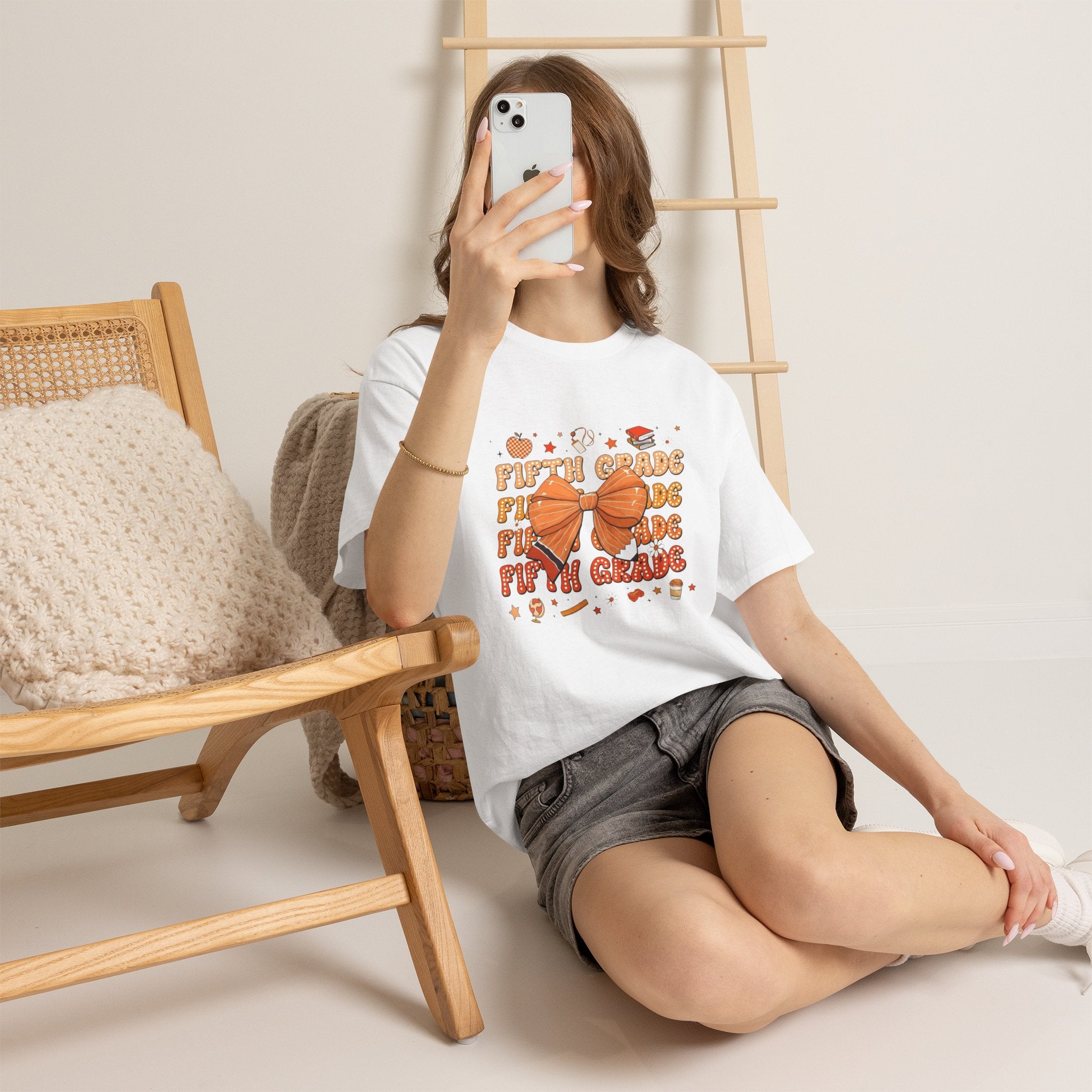 Fifth Grade Bow T-Shirt — Cute Orange School Graduation Tee for Kids