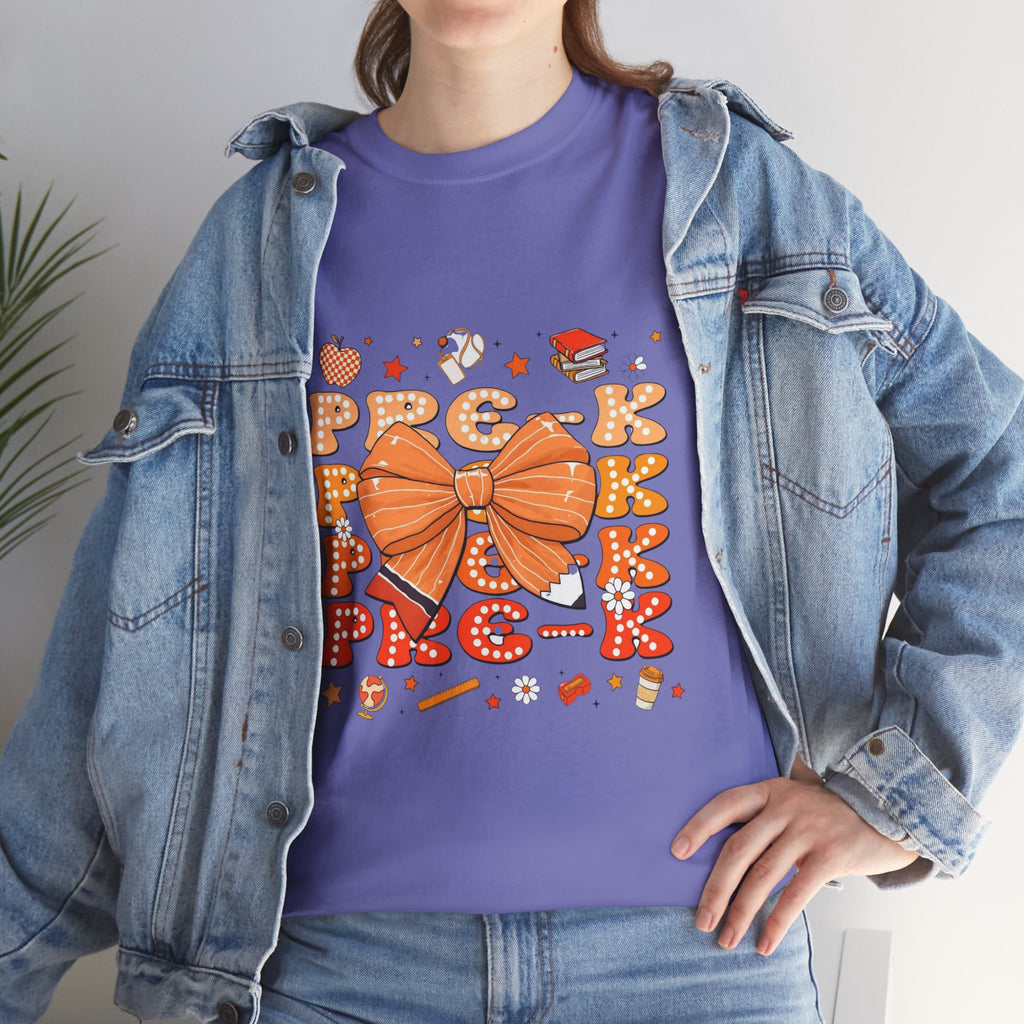 Pre-K Bow T-Shirt — Cute Fall Pumpkin Graphic Tee