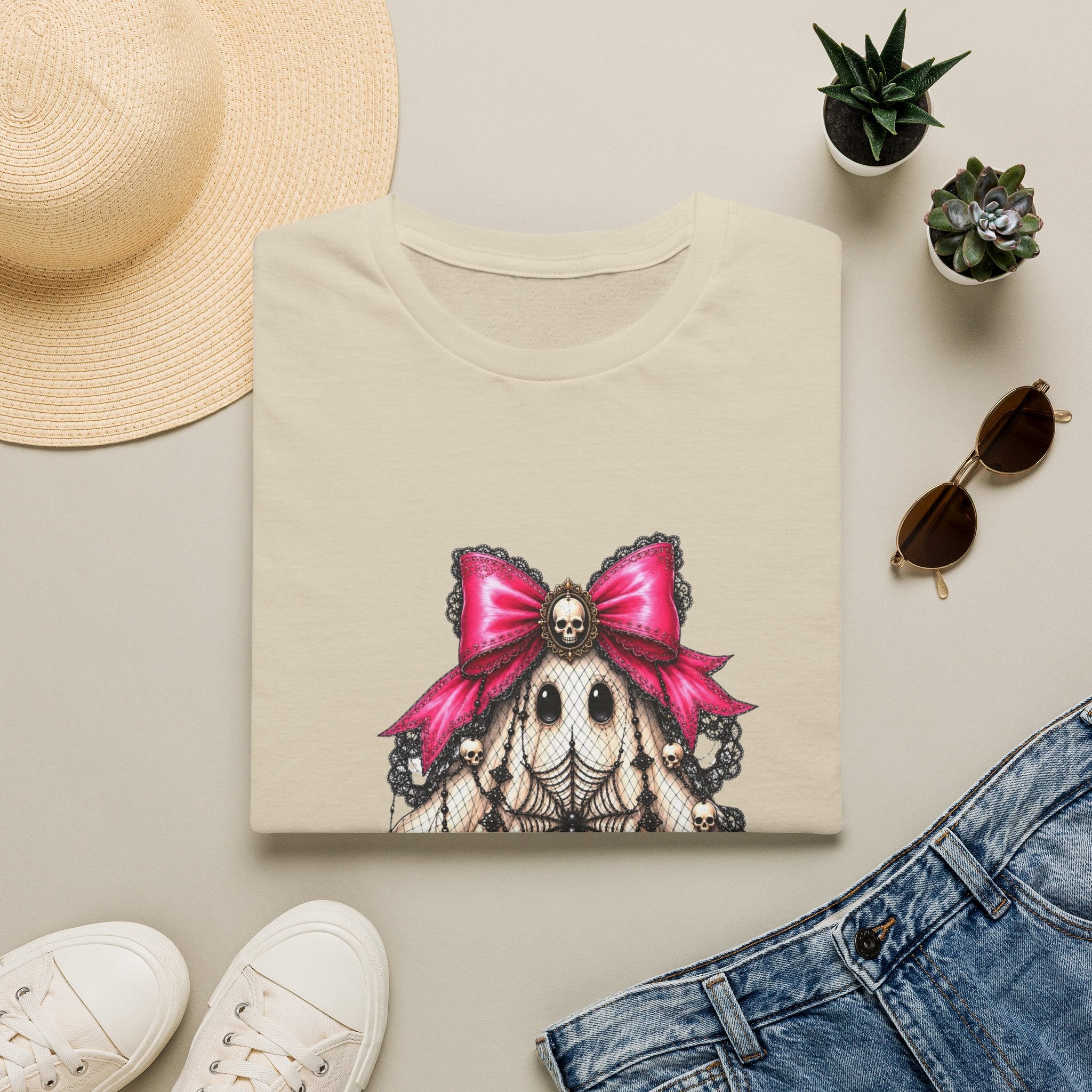 Skull Lace Bow T-Shirt — Gothic Cute Skeleton Graphic Tee