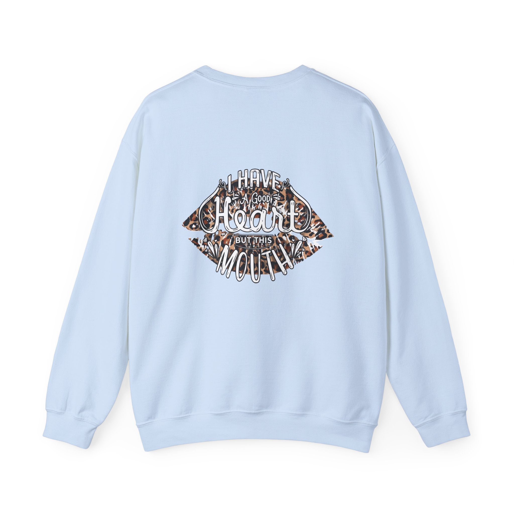 Kiss Graphic Sweatshirt — "I Have a Heart But This Mouth" Lip Print Crewneck