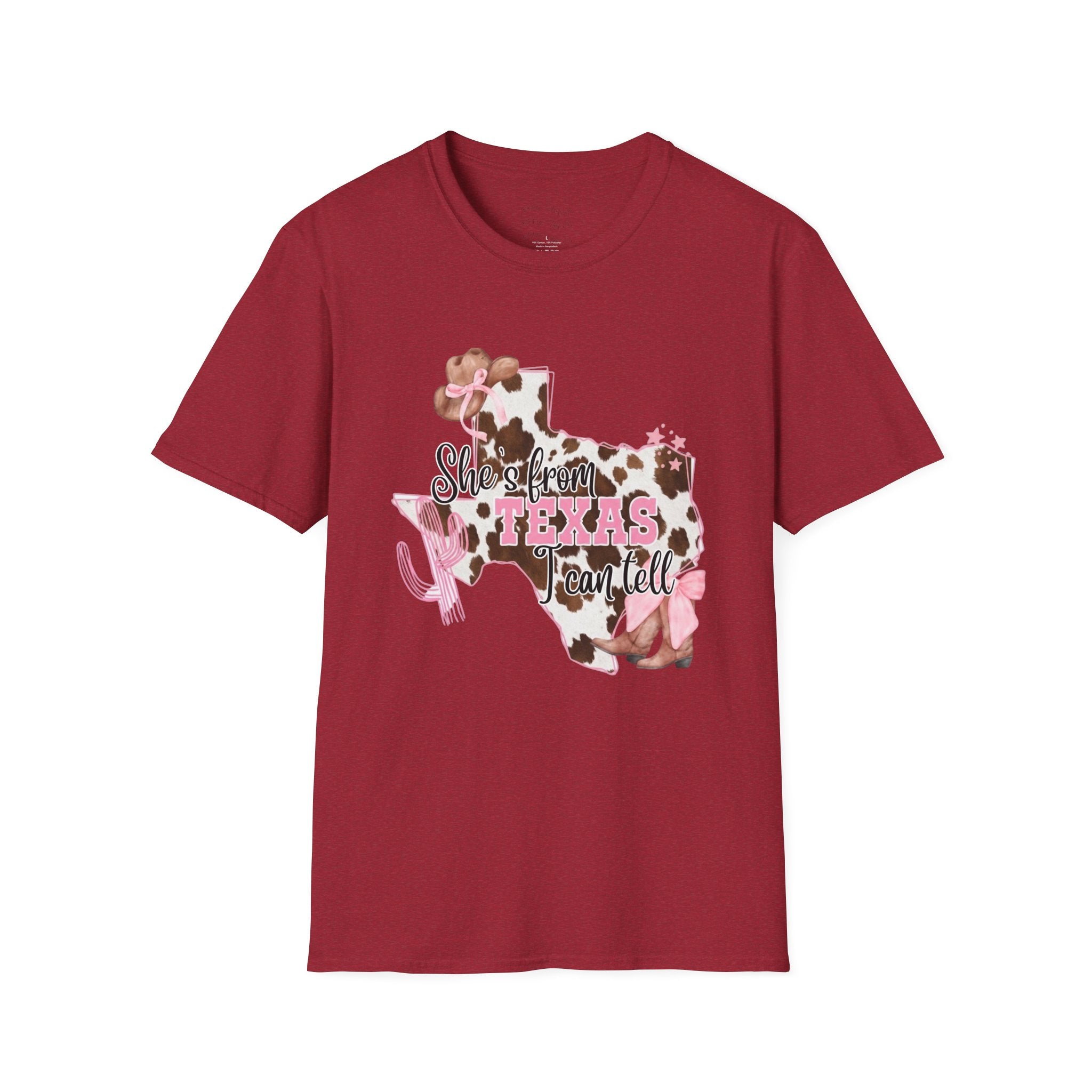 She’s From Texas Cowhide State T-Shirt — Pink Floral Lone Star Tee