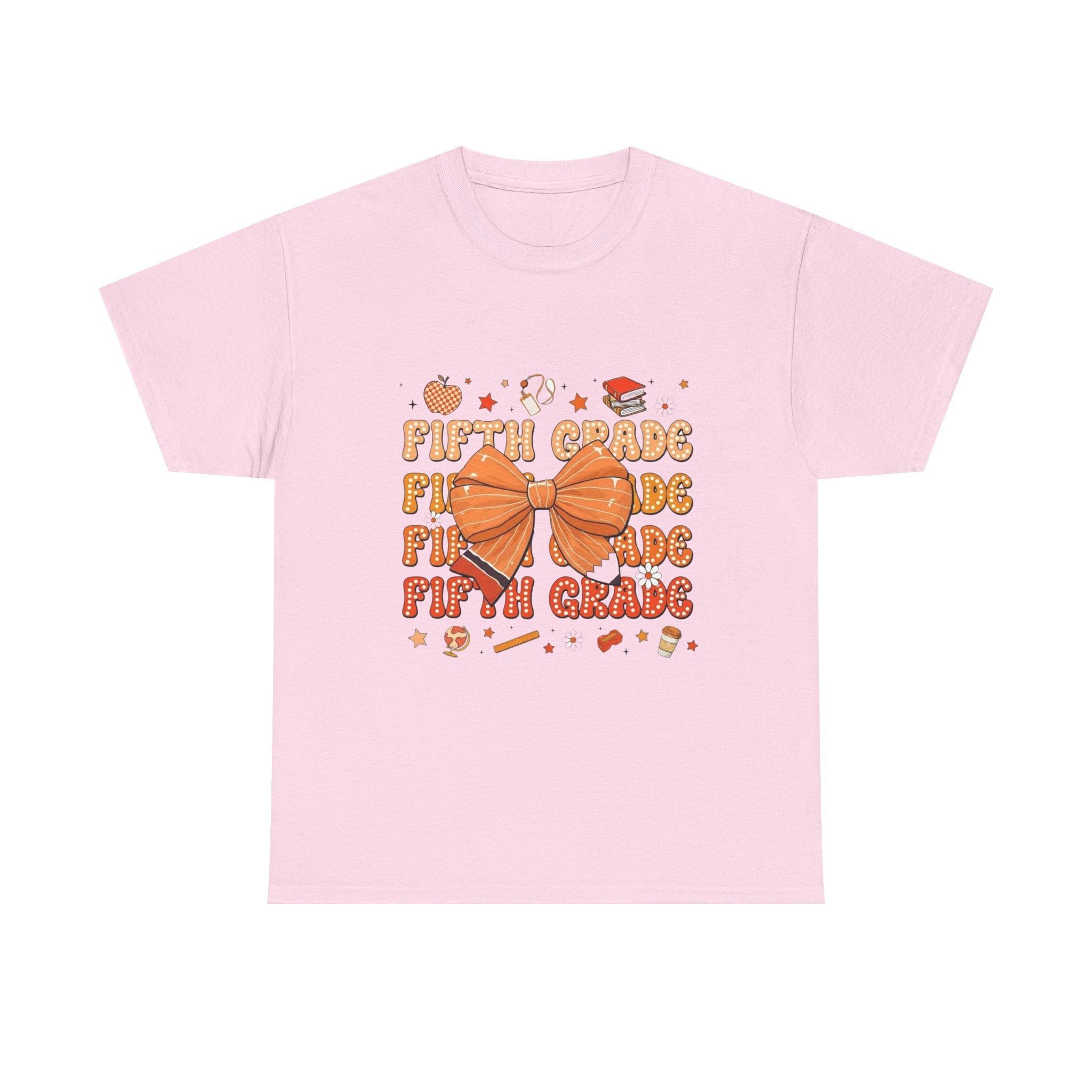 Fifth Grade Bow T-Shirt — Cute Orange School Graduation Tee for Kids