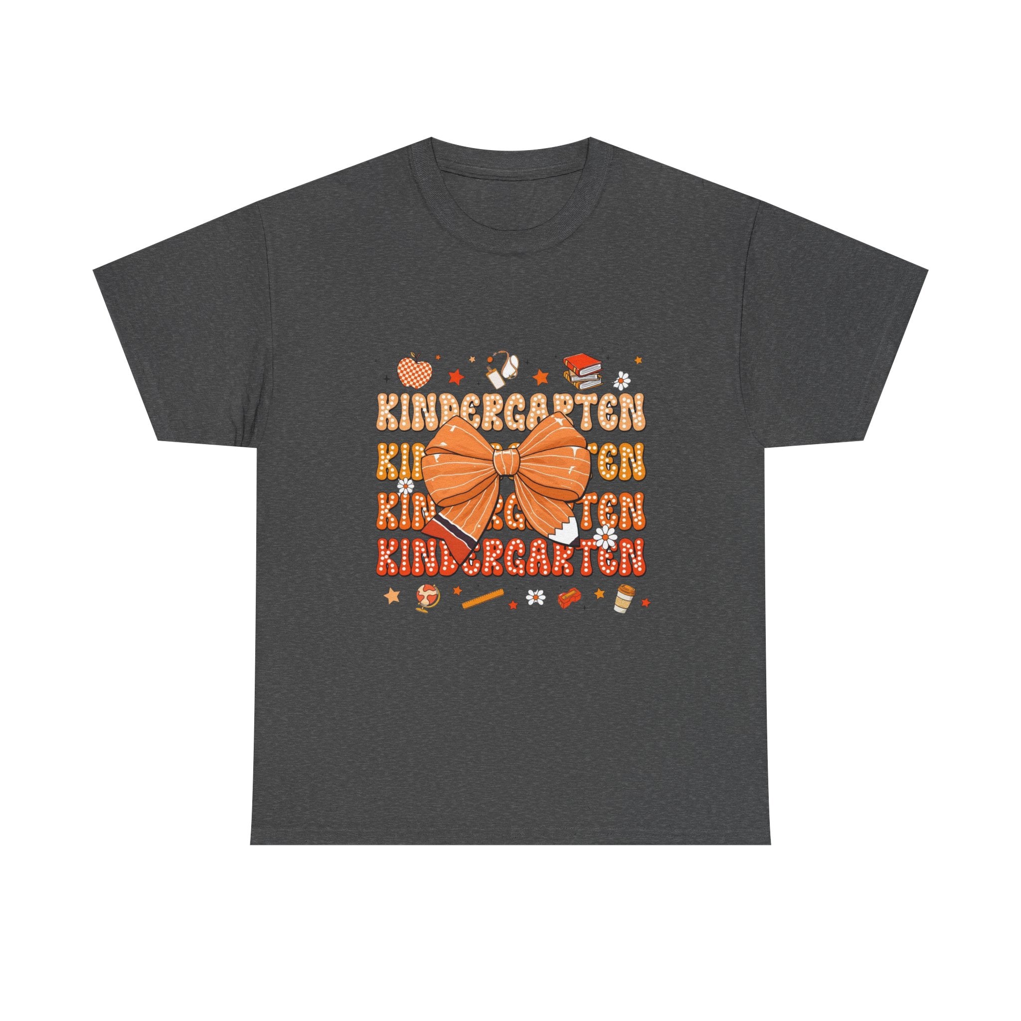 Kindergarten Teacher Bow T-Shirt – Cute Back-to-School Shirt with Orange Bow