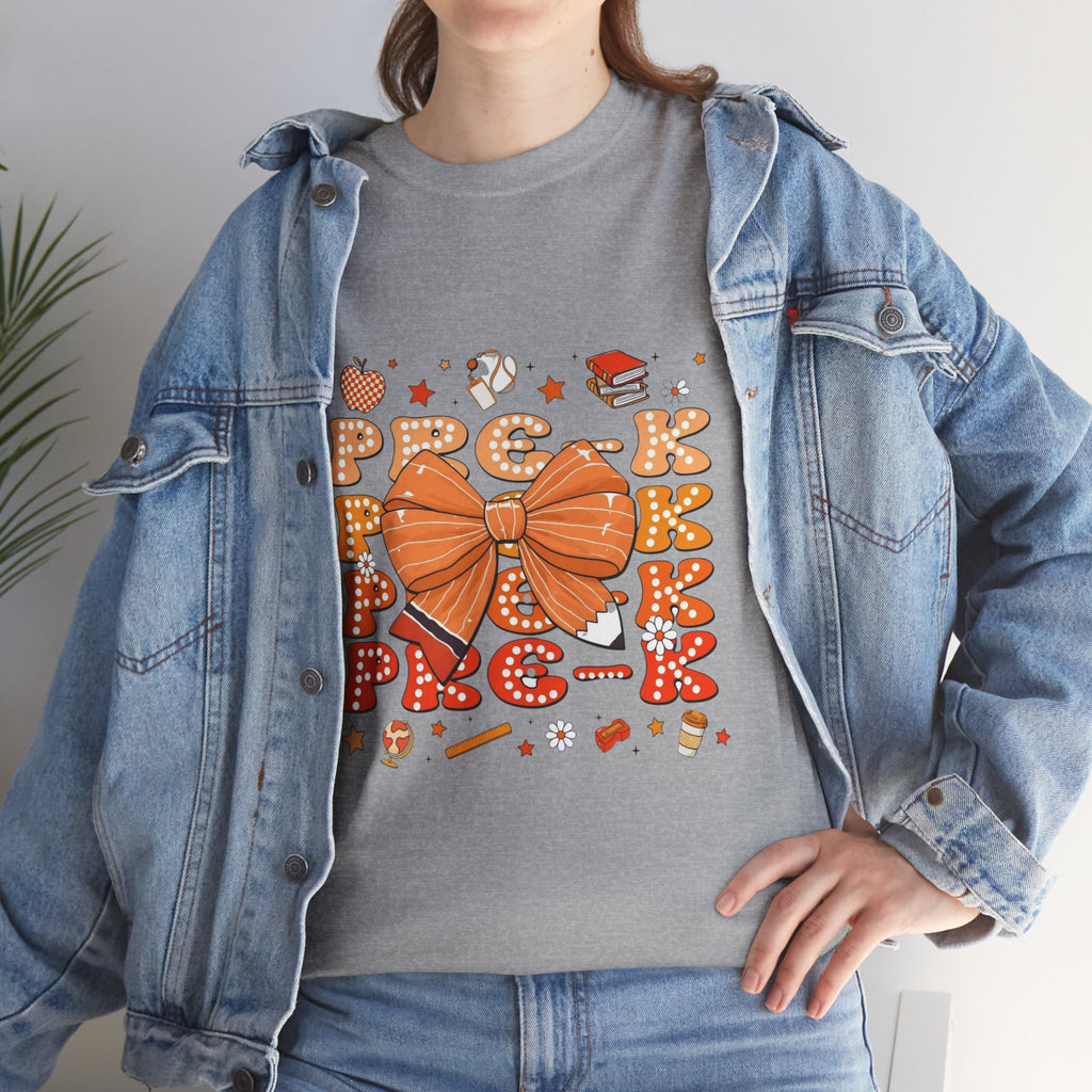 Pre-K Bow T-Shirt — Cute Fall Pumpkin Graphic Tee