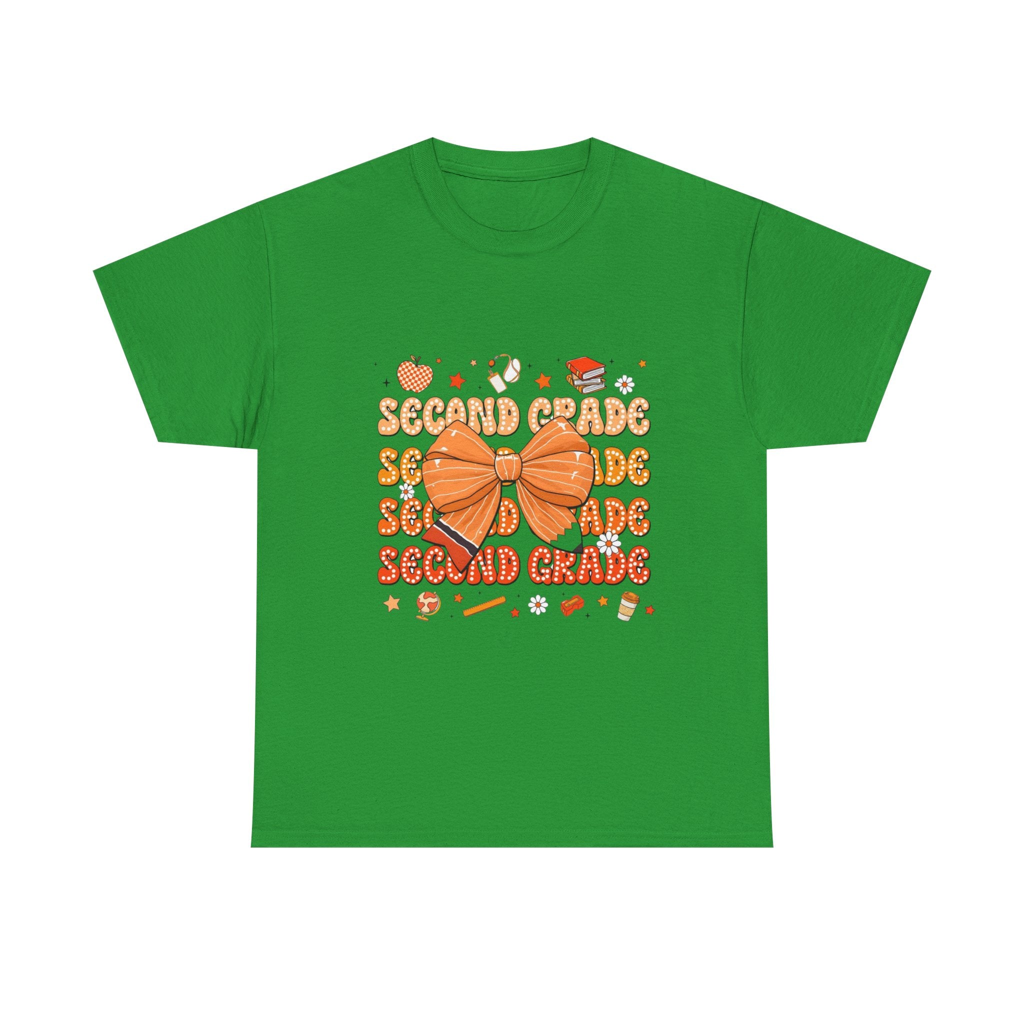 Second Grade Bow T-Shirt - Cute Orange School Teacher Kid Back to School Tee