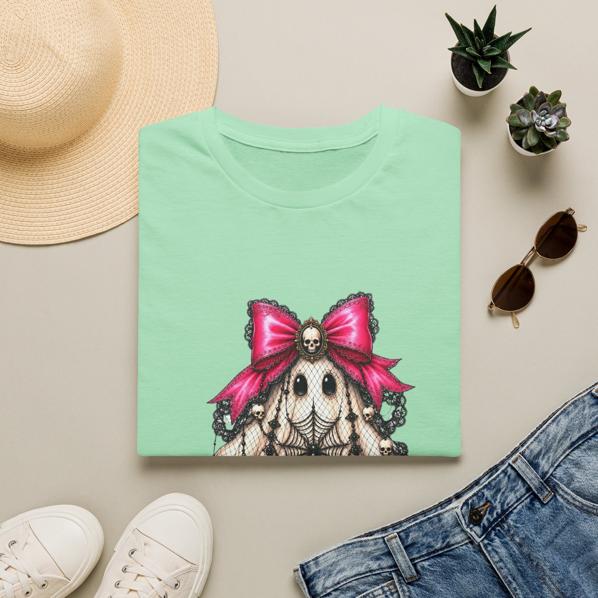 Skull Lace Bow T-Shirt — Gothic Cute Skeleton Graphic Tee