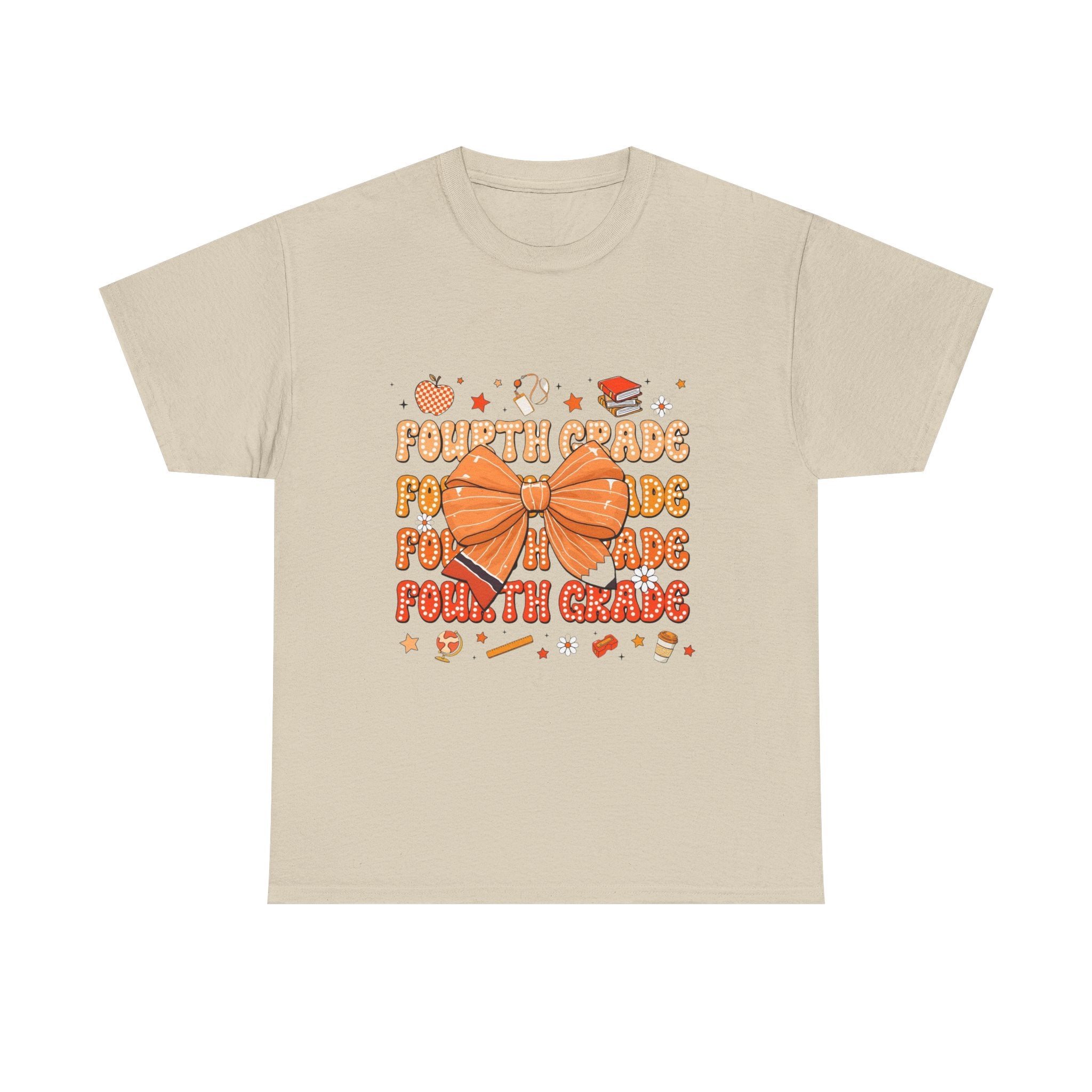 Fourth Grade Bow T-Shirt — Cute Orange School Teacher/Student Tee