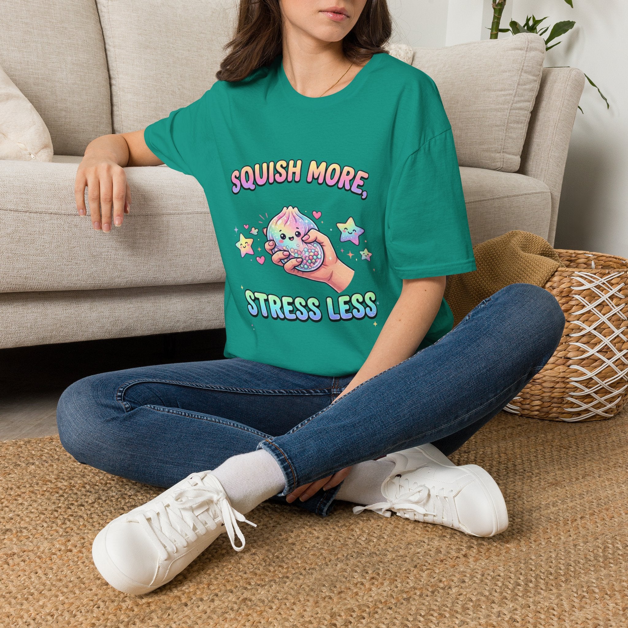 Squish More, Stress Less T-Shirt — Cute Rainbow Squishy Kawaii Tee