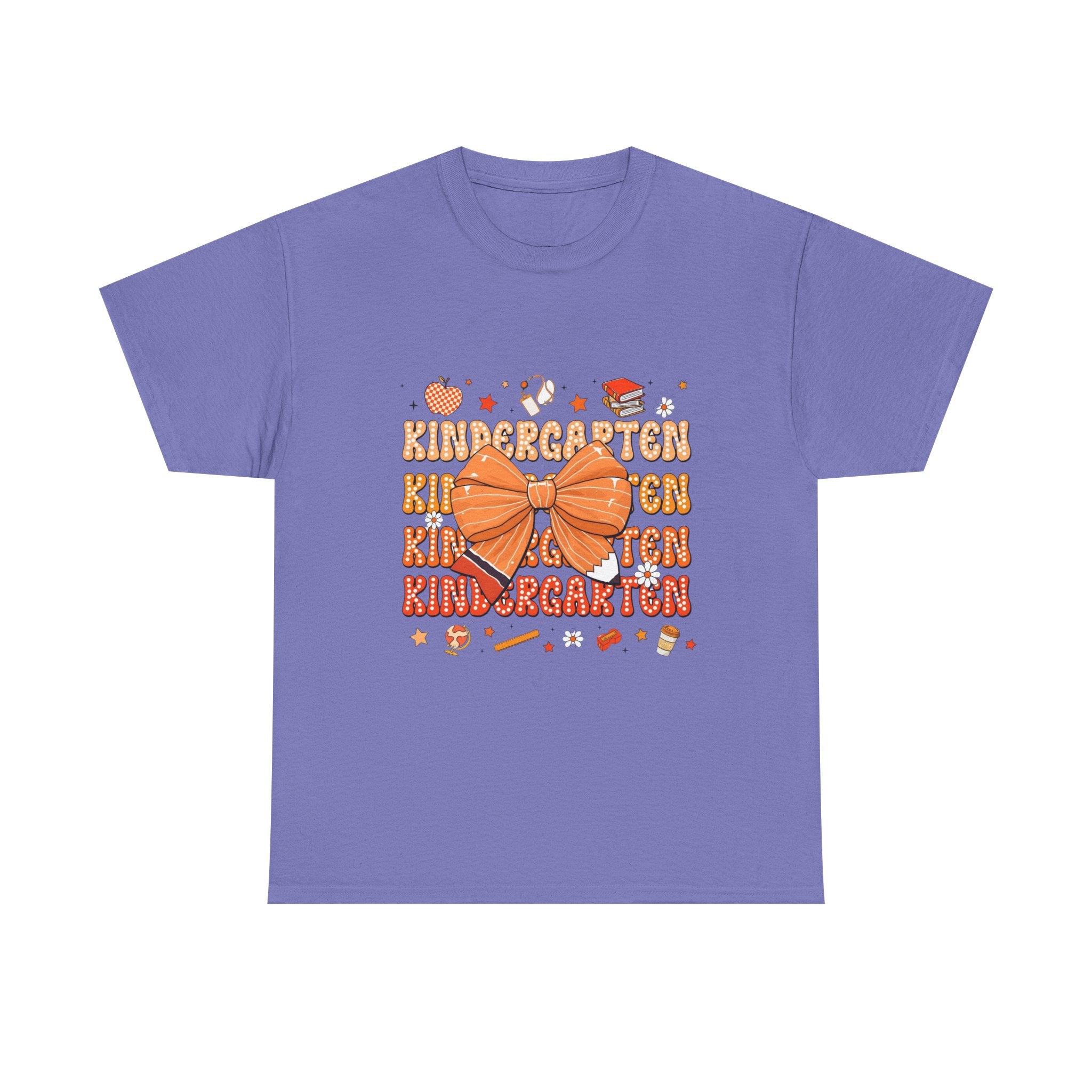 Kindergarten Teacher Bow T-Shirt – Cute Back-to-School Shirt with Orange Bow