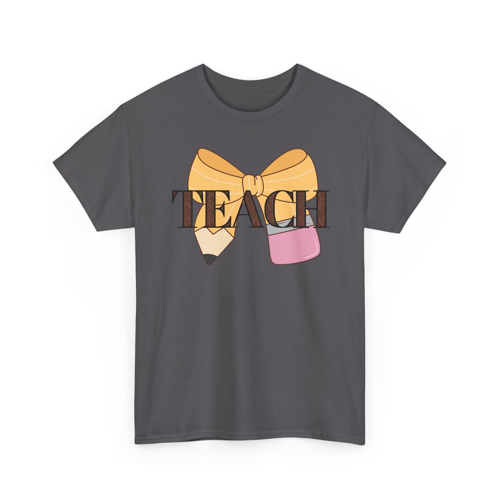Teacher Pencil Bow T‑Shirt — TEACH Graphic Tee for Educators
