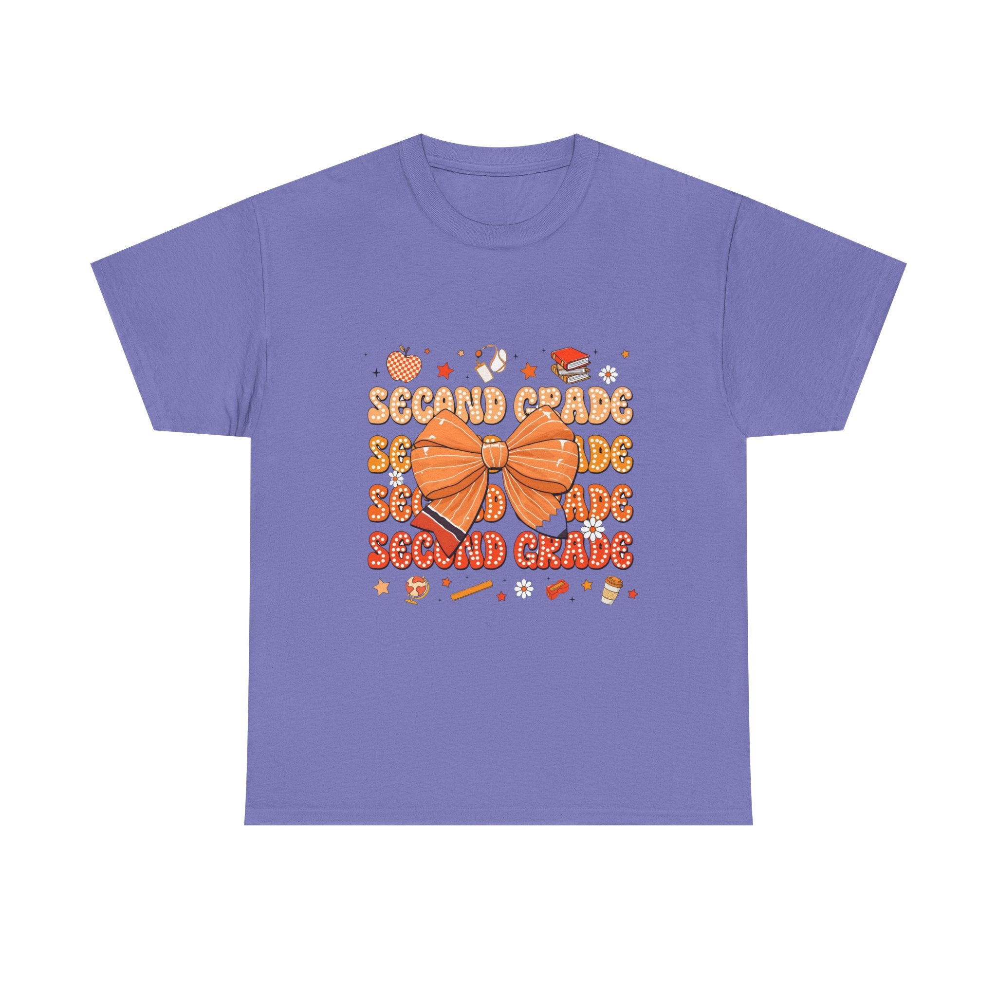 Second Grade Bow T-Shirt - Cute Orange School Teacher Kid Back to School Tee
