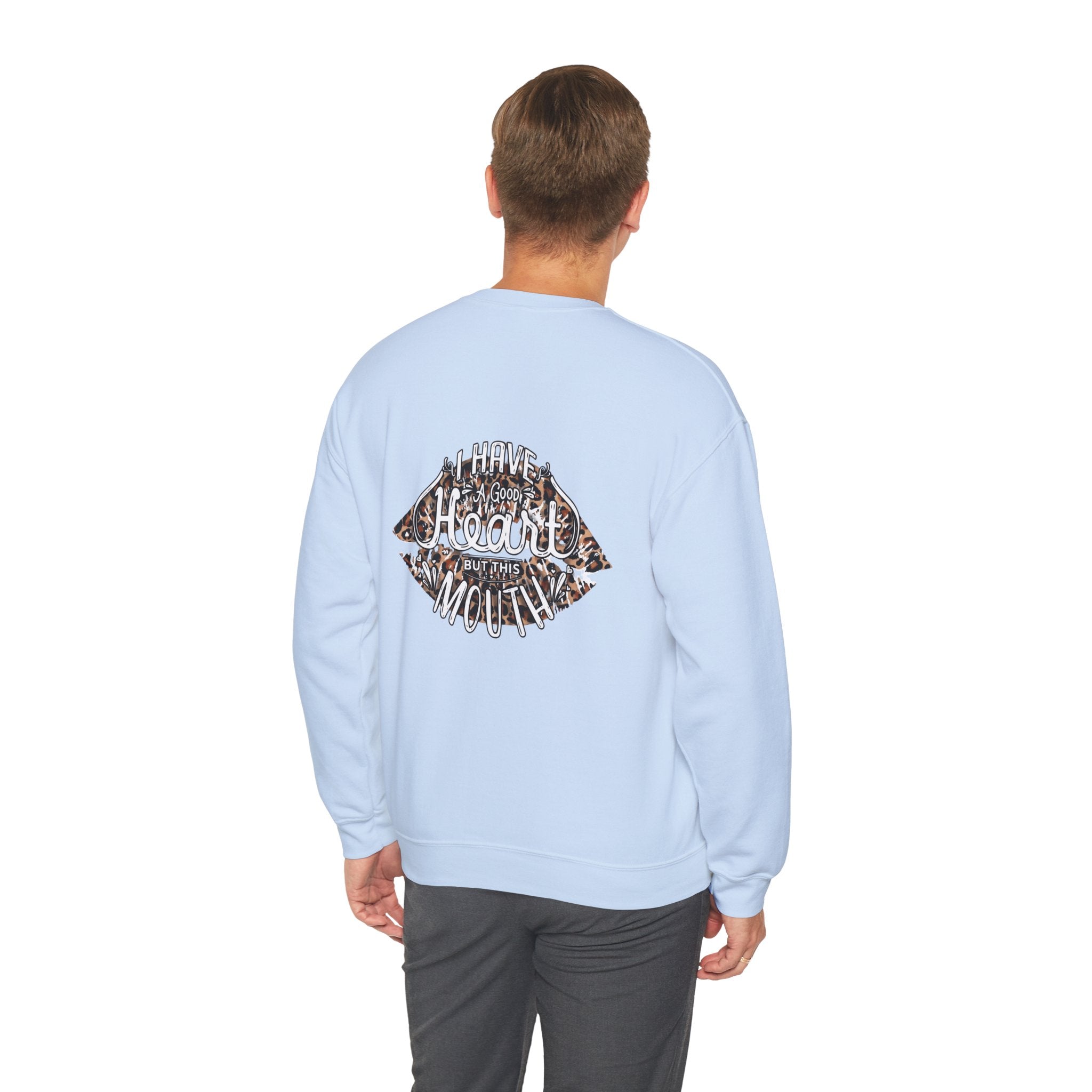 Kiss Graphic Sweatshirt — "I Have a Heart But This Mouth" Lip Print Crewneck