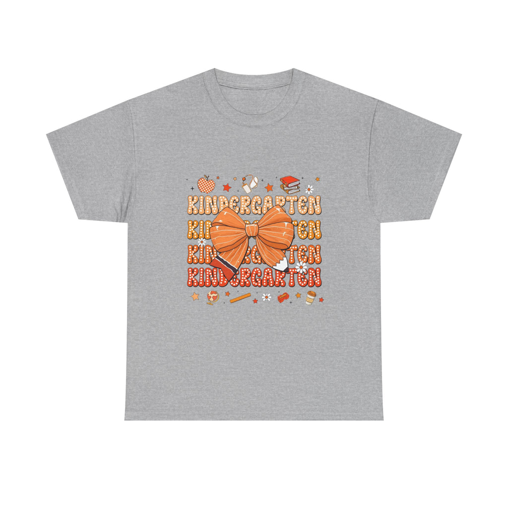 Kindergarten Teacher Bow T-Shirt – Cute Back-to-School Shirt with Orange Bow