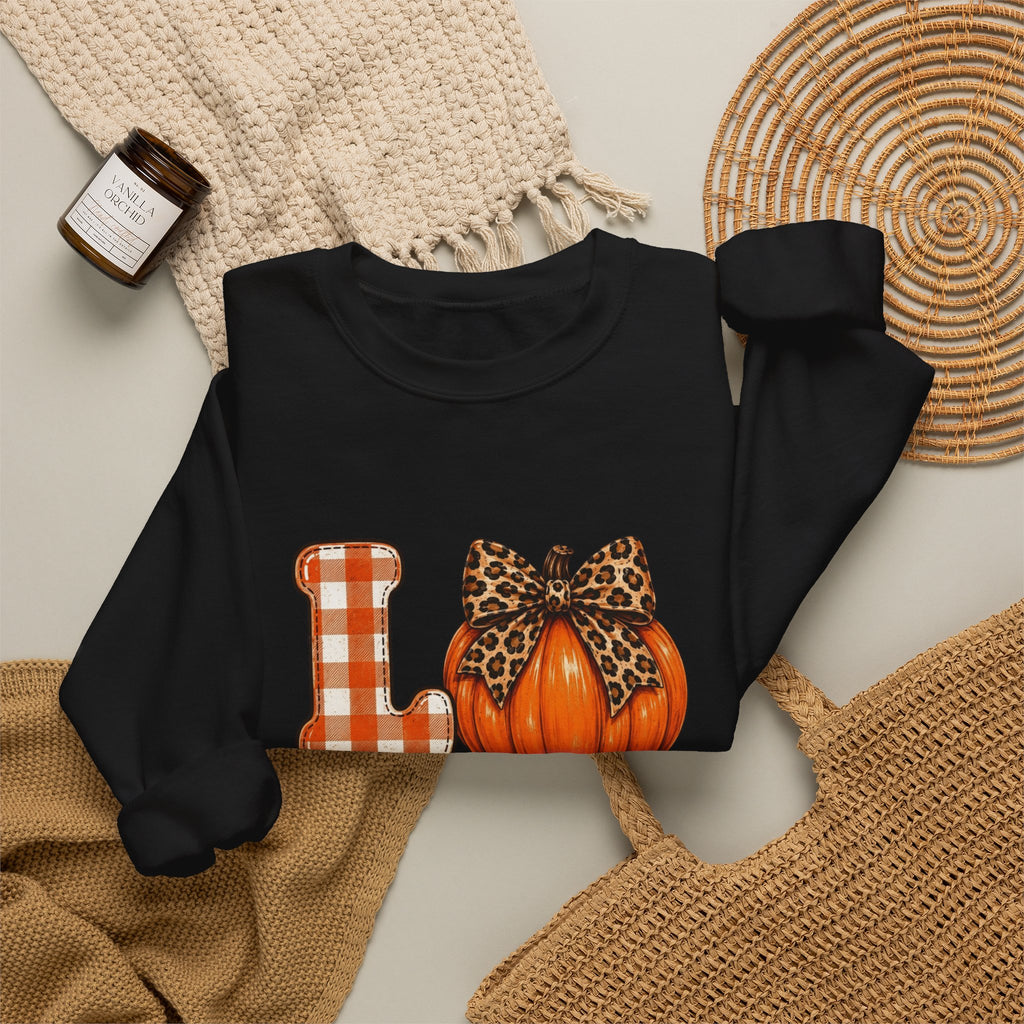 Pumpkin Love Crewneck Sweatshirt — Leopard & Plaid Fall Pullover