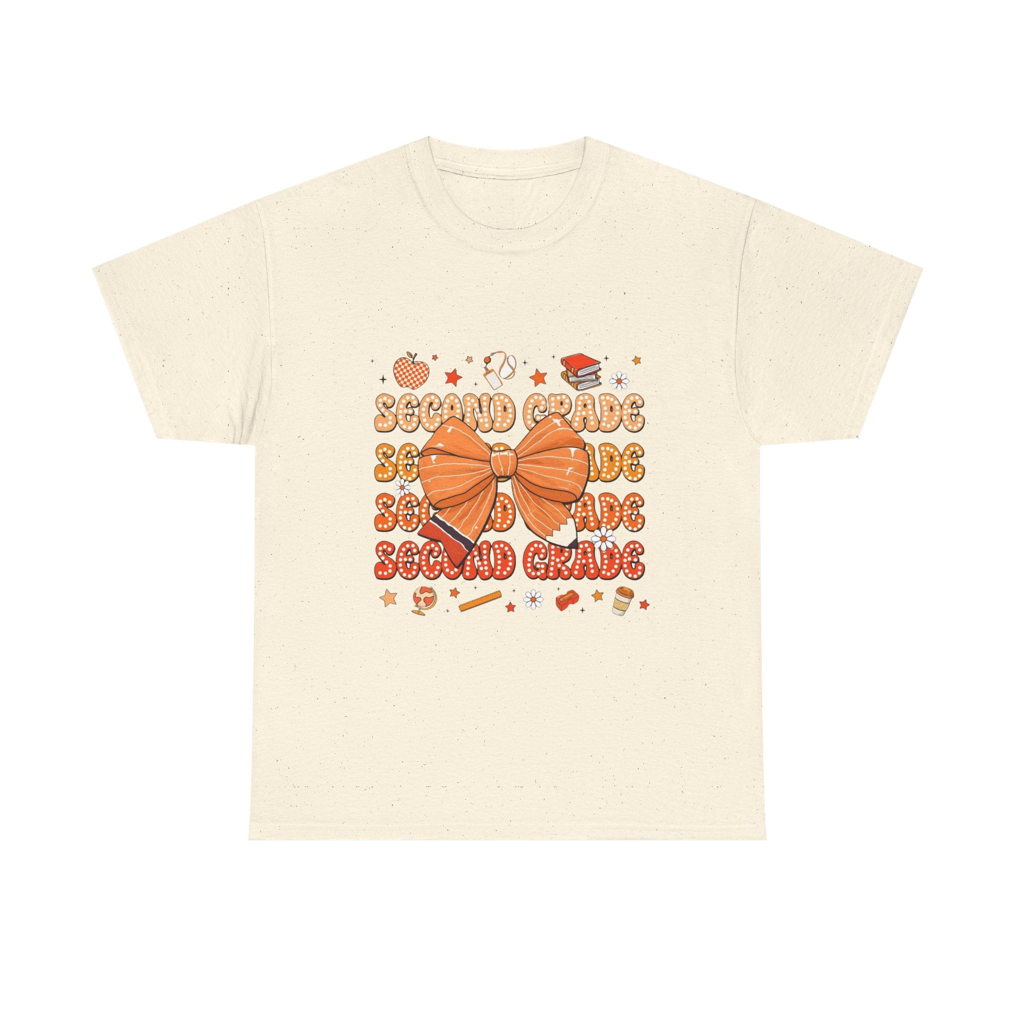 Second Grade Bow T-Shirt - Cute Orange School Teacher Kid Back to School Tee
