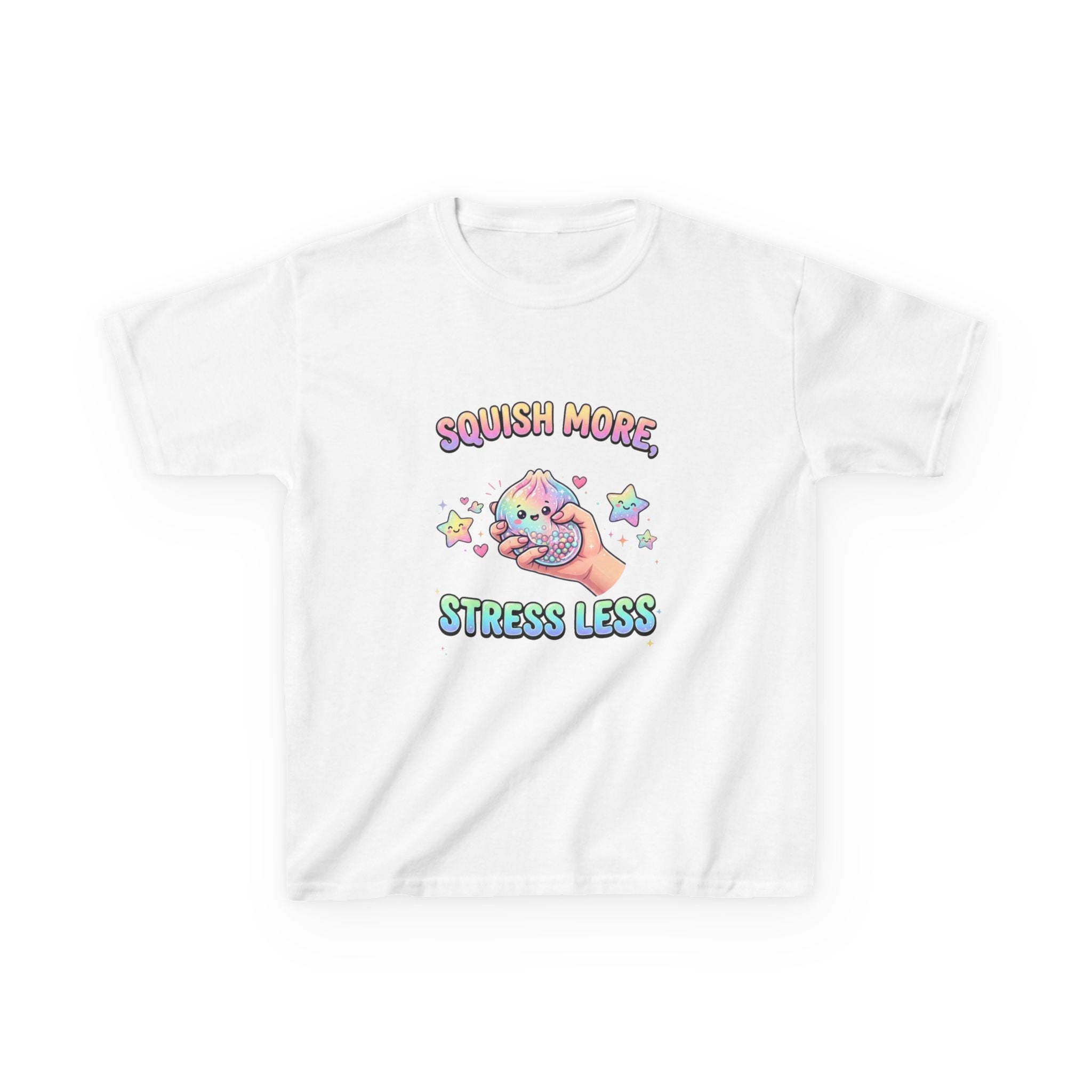 Kids Tee — "Squish More, Stress Less" Cute Rainbow Squishy Stress-Relief Shirt