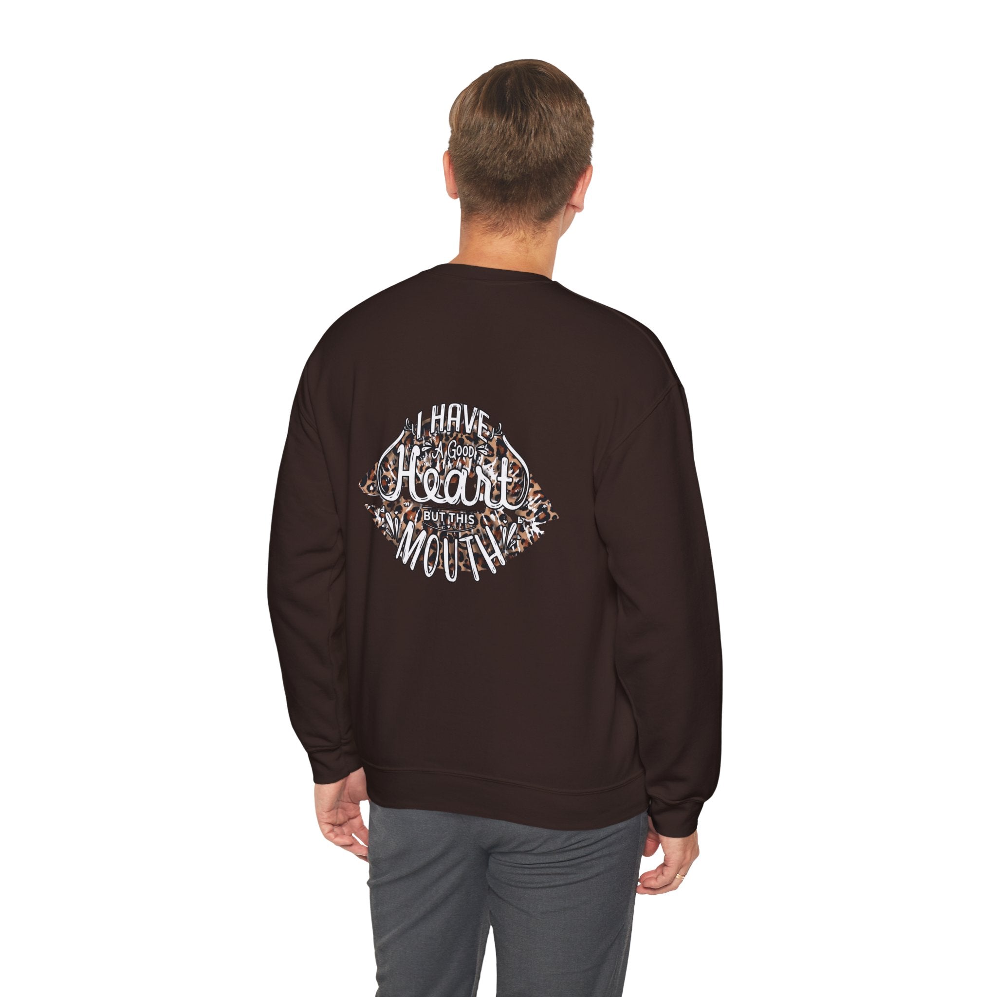 Kiss Graphic Sweatshirt — "I Have a Heart But This Mouth" Lip Print Crewneck