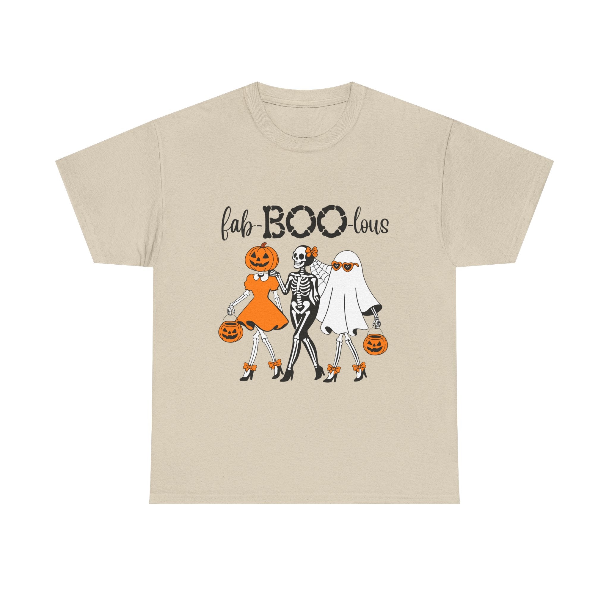 Fab-BOO-lous Halloween Tee — Cute Skeleton, Pumpkin & Ghost Trio Shirt