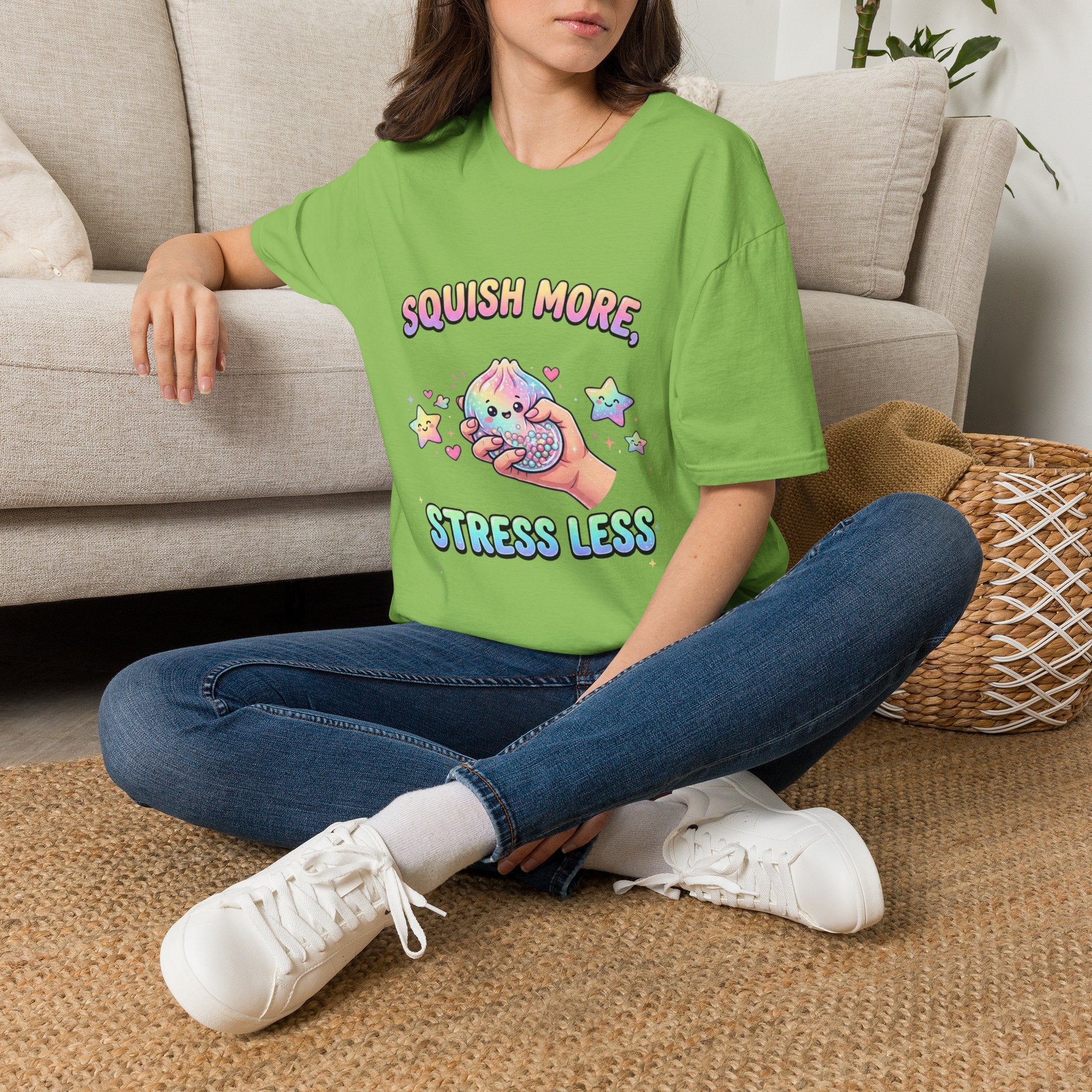 Squish More, Stress Less T-Shirt — Cute Rainbow Squishy Kawaii Tee