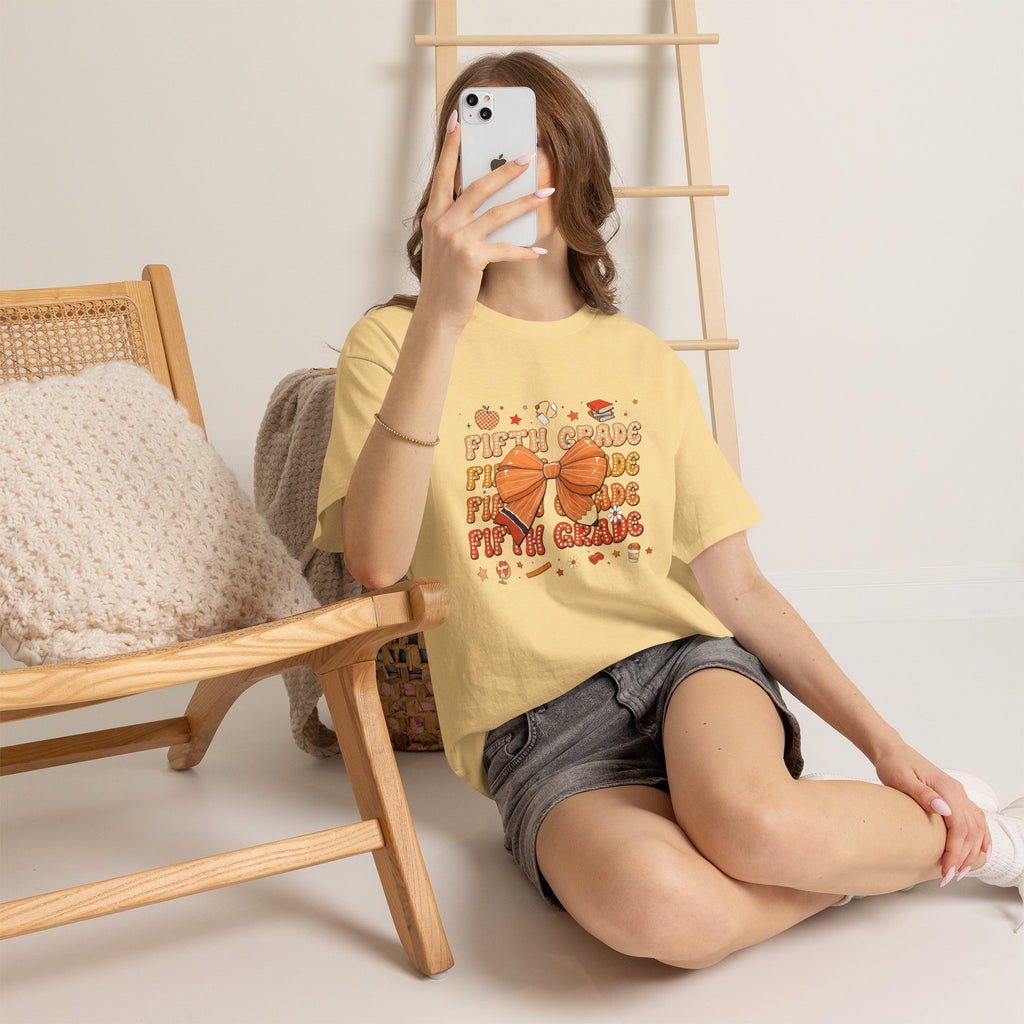 Fifth Grade Bow T-Shirt — Cute Orange School Graduation Tee for Kids