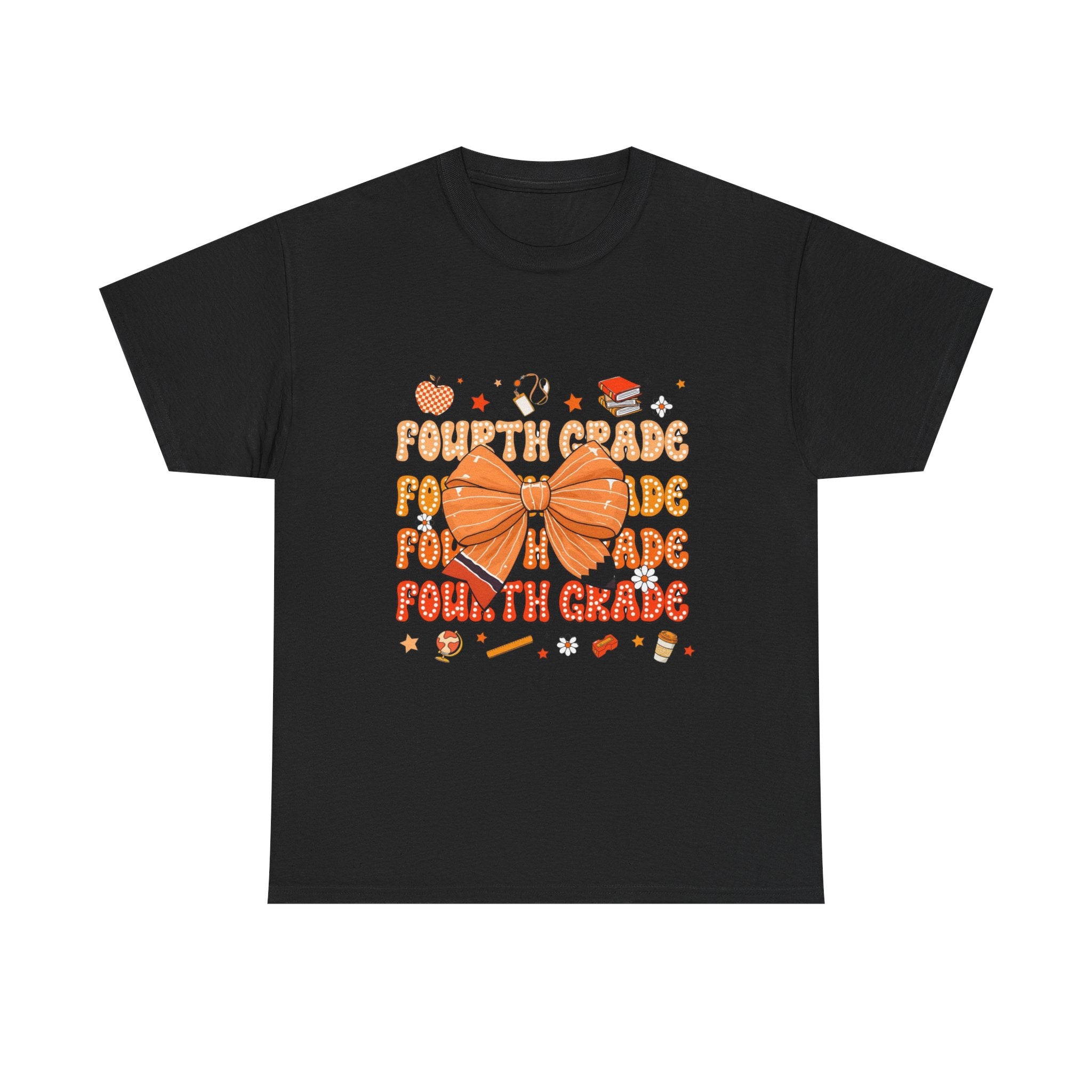 Fourth Grade Bow T-Shirt — Cute Orange School Teacher/Student Tee