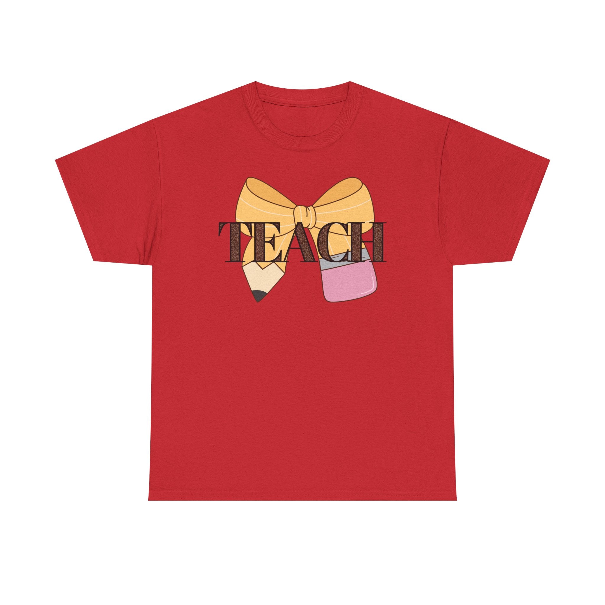 Teacher Pencil Bow T‑Shirt — TEACH Graphic Tee for Educators
