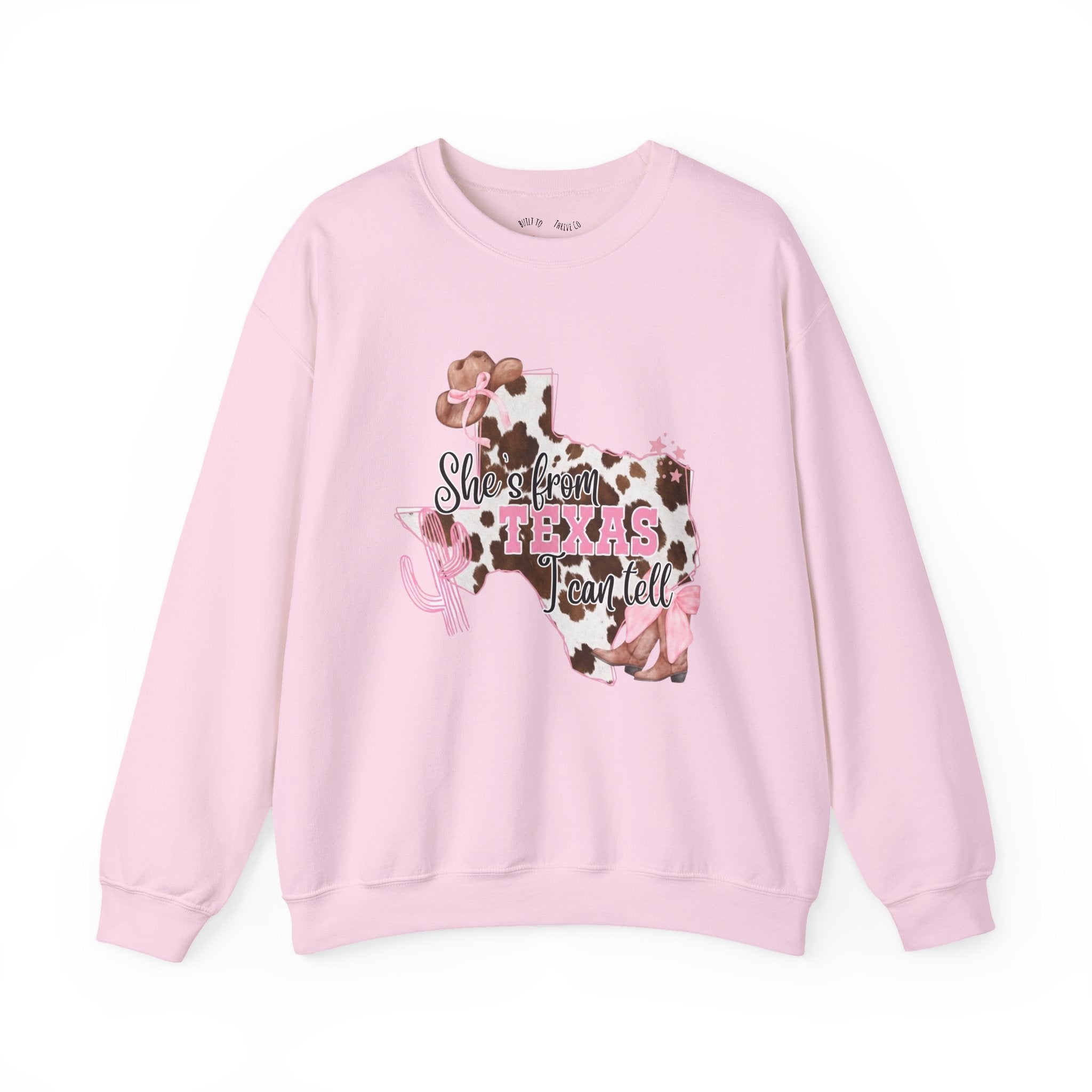 Texas Cowhide Pink Ribbon Sweatshirt - Showin' Texas Y'all Breast Cancer Awareness Crewneck