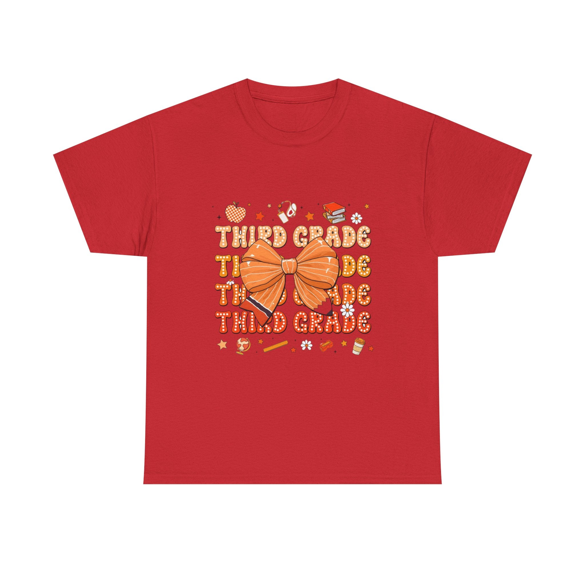 Third Grade Teacher Bow T‑Shirt — Cute Orange Back-to-School Tee