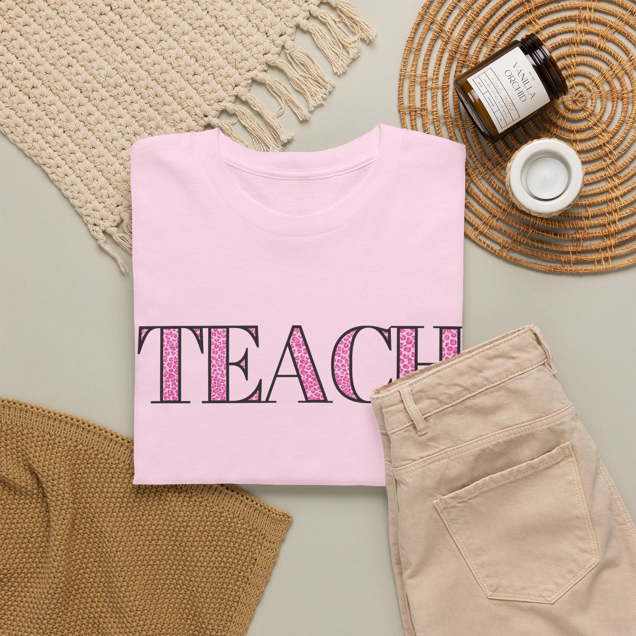 TEACH Pink Plaid Teacher T‑Shirt — Cute Back-to-School Tee for Educators