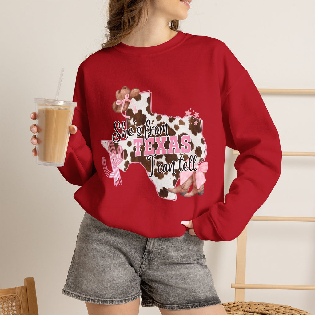 Texas Cowhide Pink Ribbon Sweatshirt - Showin' Texas Y'all Breast Cancer Awareness Crewneck