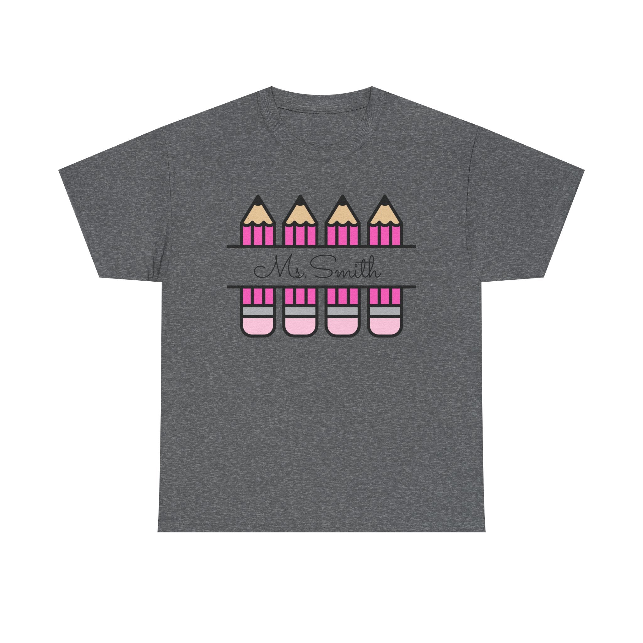 Pink Pencil Name Teacher Tee | Personalized Classroom Shirt