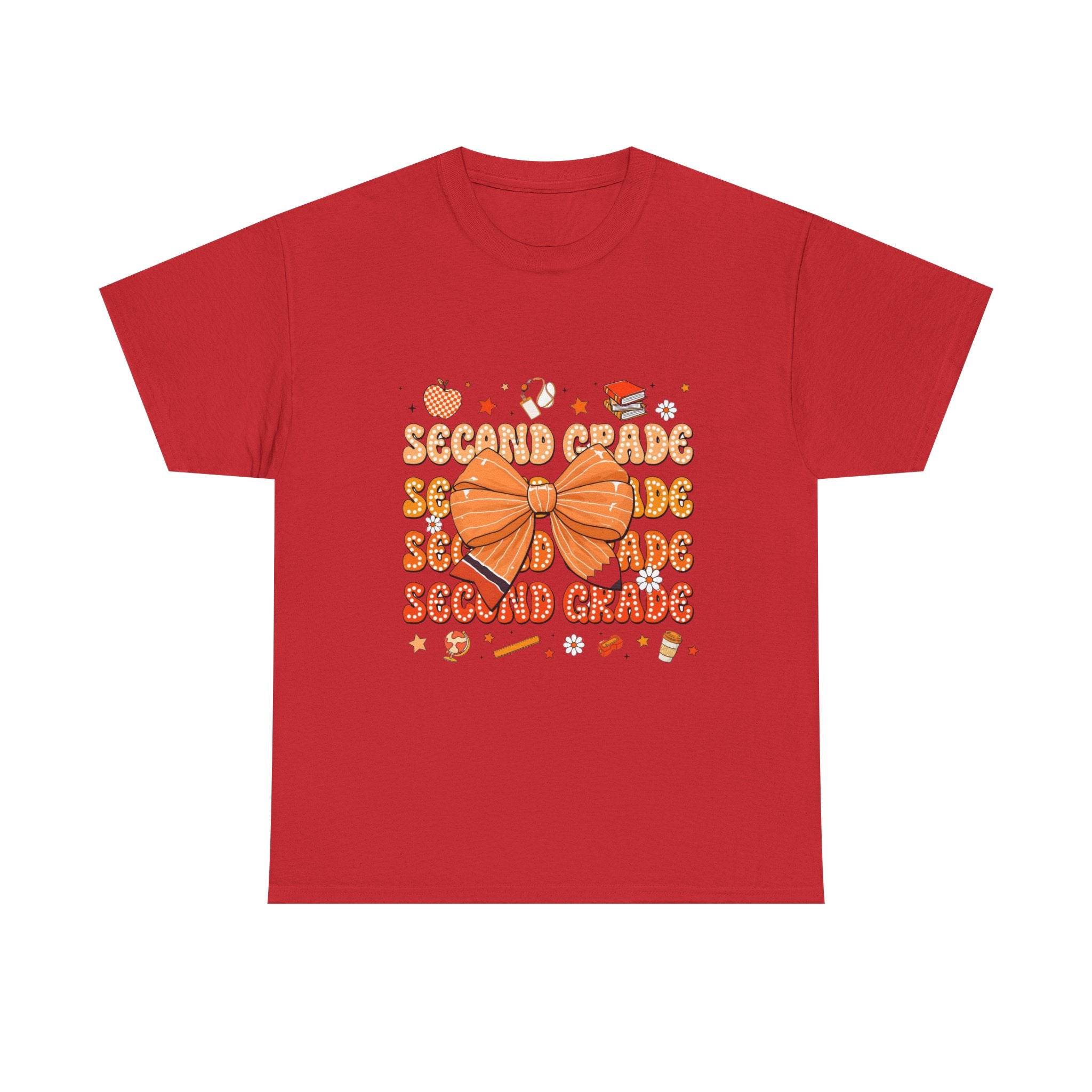 Second Grade Bow T-Shirt - Cute Orange School Teacher Kid Back to School Tee